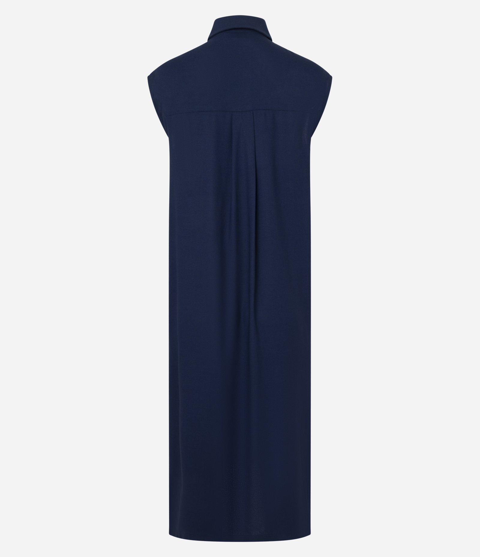 Vestido Chemise Plano com Linho e Botões Azul Escuro 6