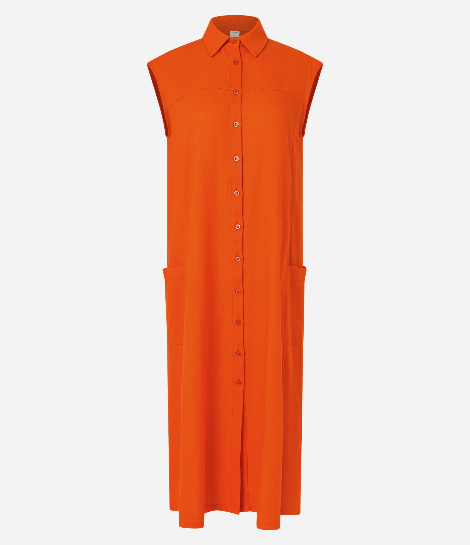 Vestido Chemise Plano com Linho e Botões Laranja 1