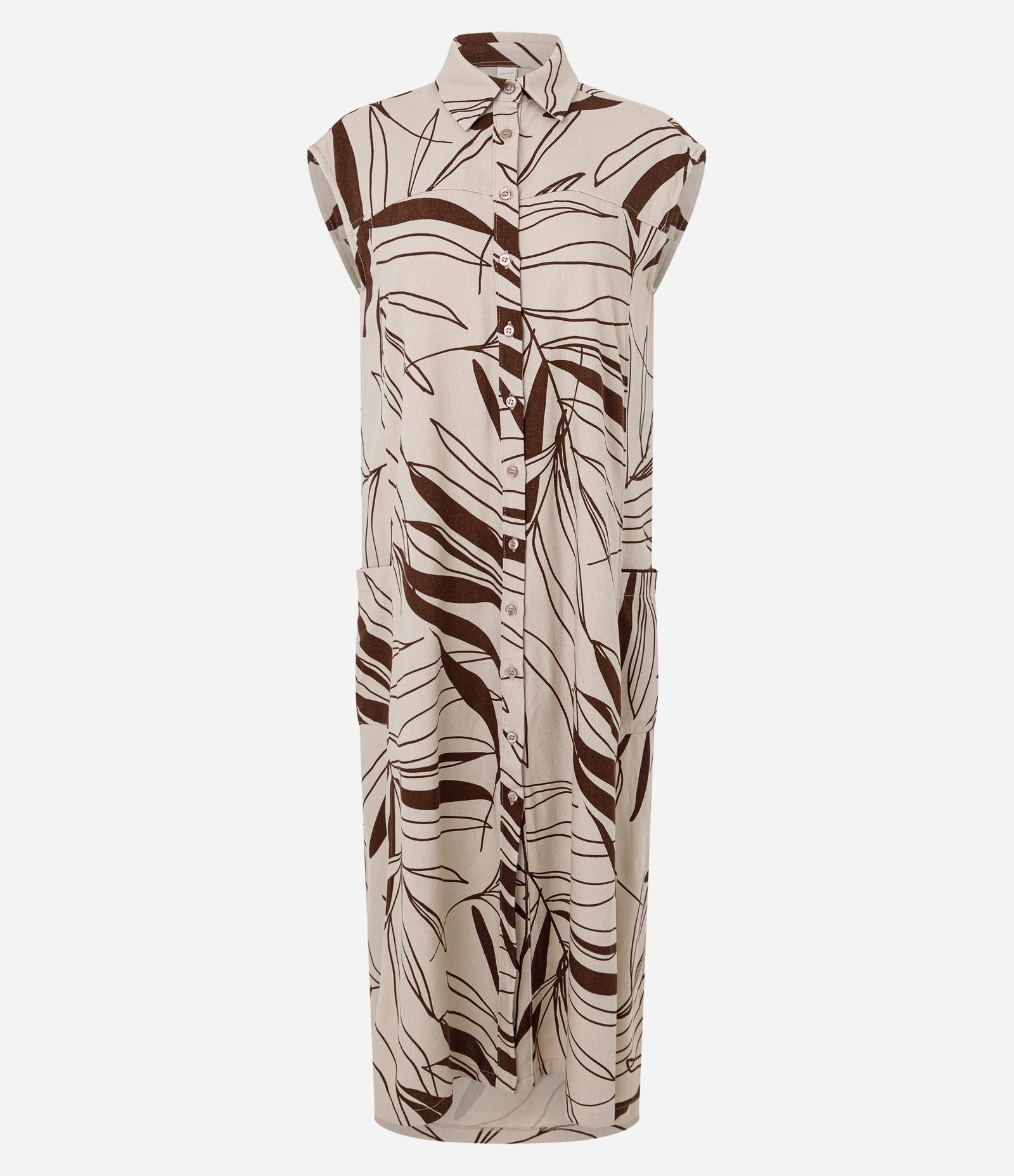 Vestido Chemise Longo em Viscolinho com Estampa Folhagem Bege 1