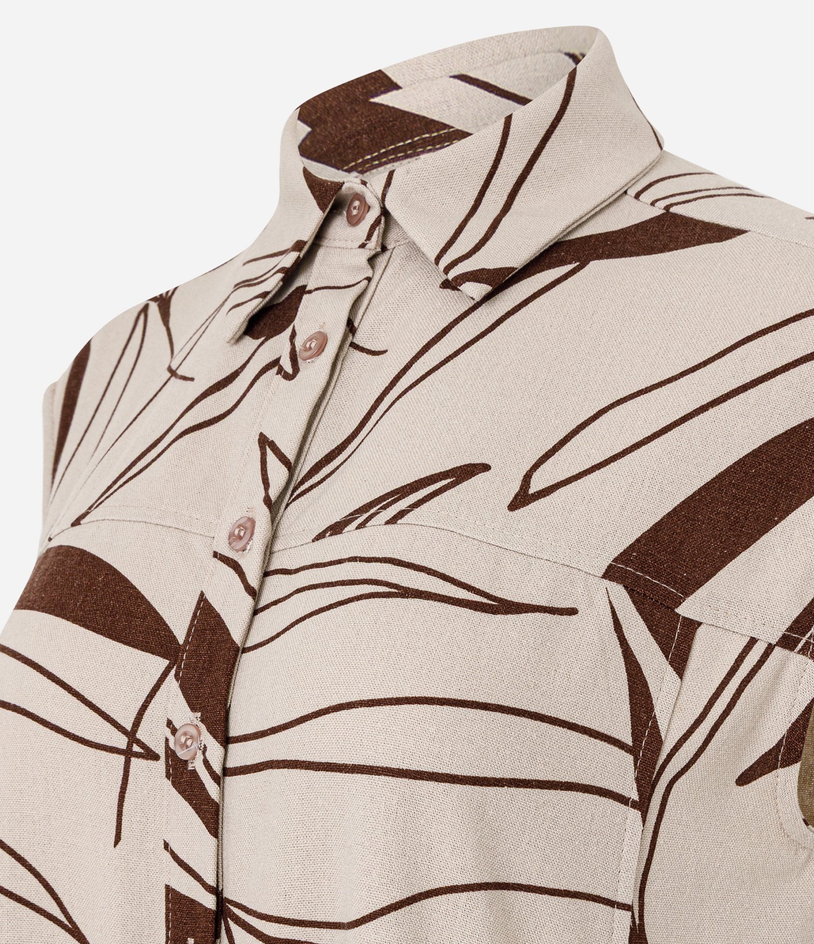 Vestido Chemise Longo em Viscolinho com Estampa Folhagem Bege 2