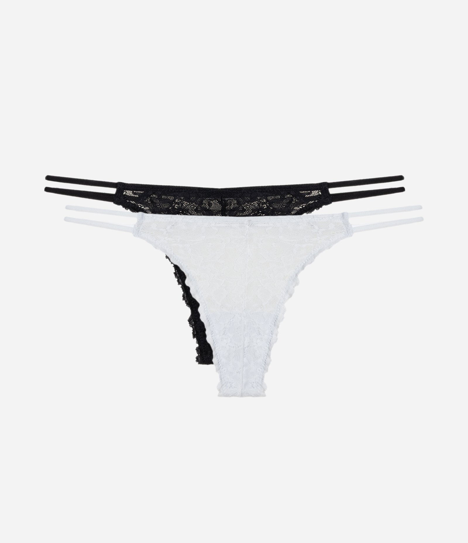 Kit 2 Calcinhas String Fio em Renda Floral Branca e Preta 1