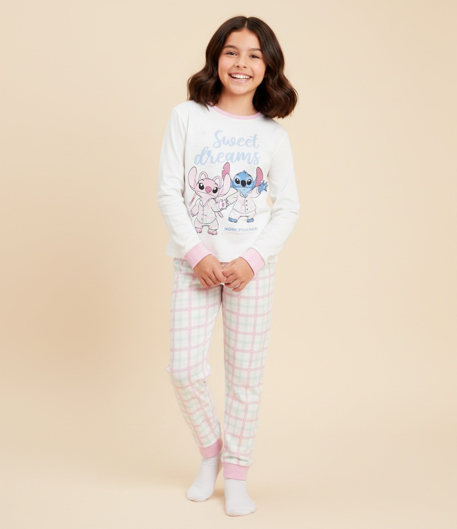 Pijama Infantil Longo com Estampa Stitch e Angel – Tam 5 a 14 Branco 1
