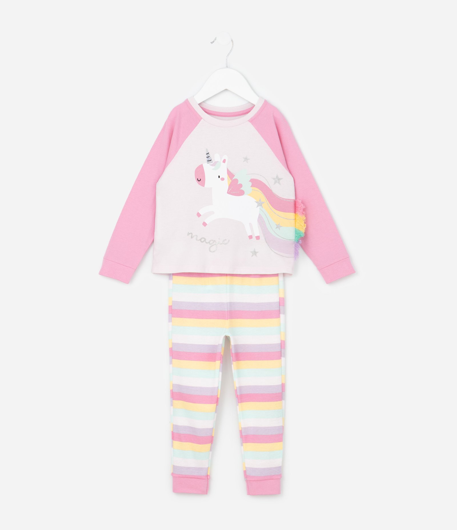 Pijama Infantil Blusa com Estampa de Unicórnio e Calça Listrada – Tam 1 a 6 Anos Rosa 1