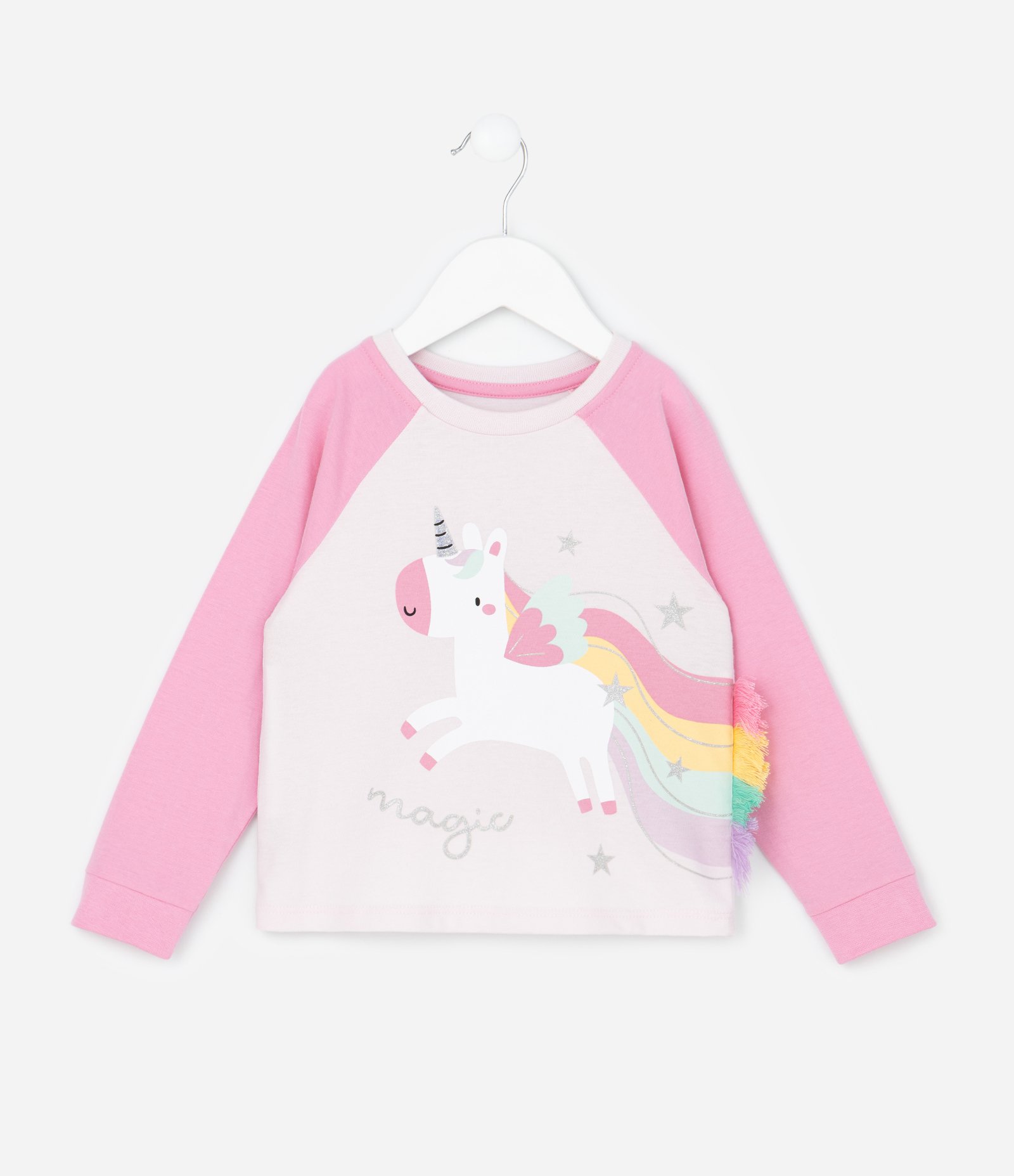 Pijama Infantil Blusa com Estampa de Unicórnio e Calça Listrada – Tam 1 a 6 Anos Rosa 2