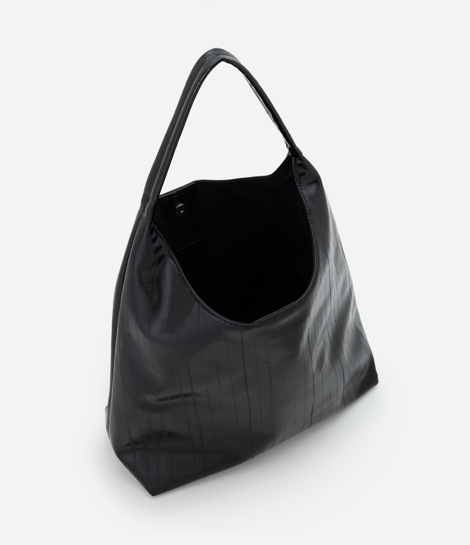 Bolsa Hobo Grande em PU Texturizado Preto 4