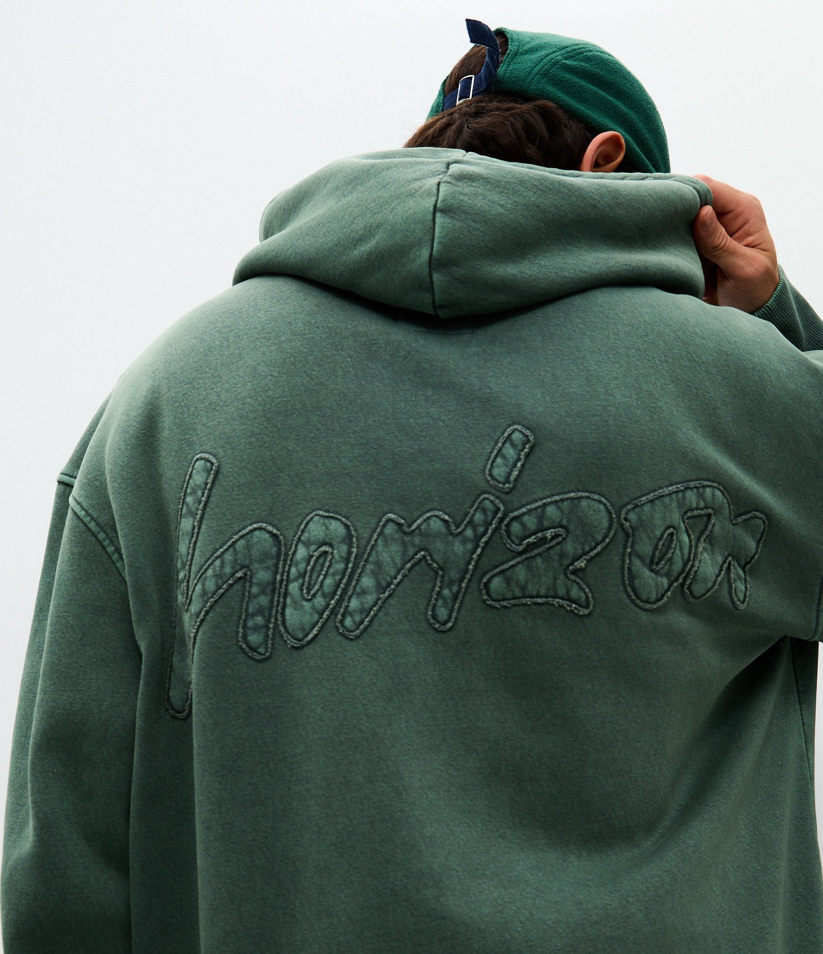 Casaco Masculino Moletom Acid Wash Verde Boxy com Capuz Verde 1