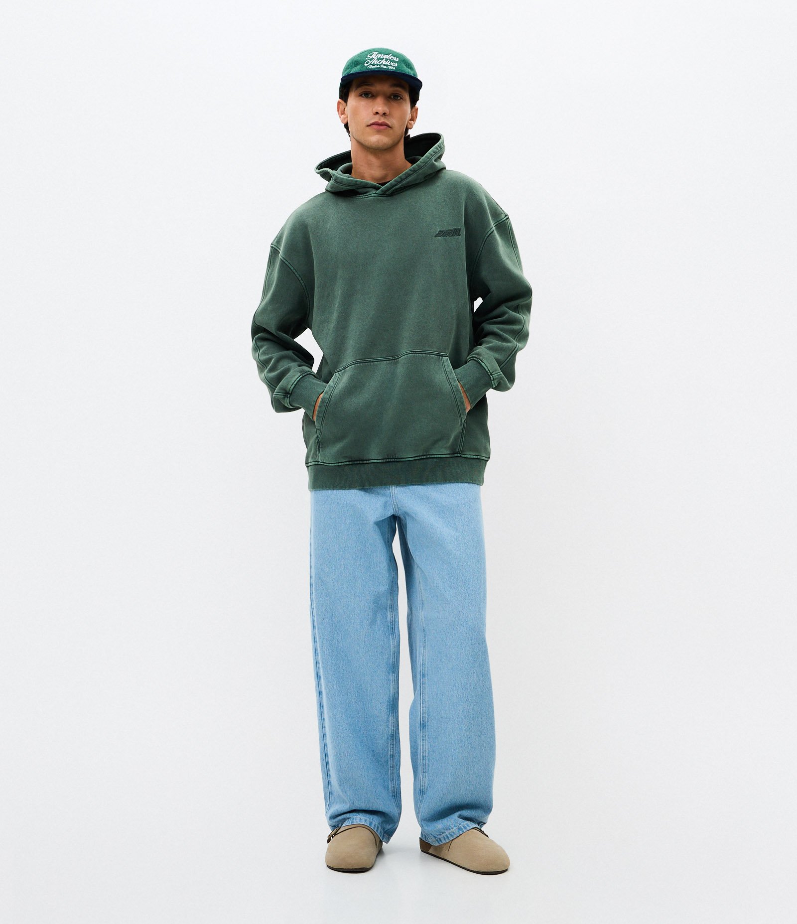 Casaco Masculino Moletom Acid Wash Verde Boxy com Capuz Verde 2