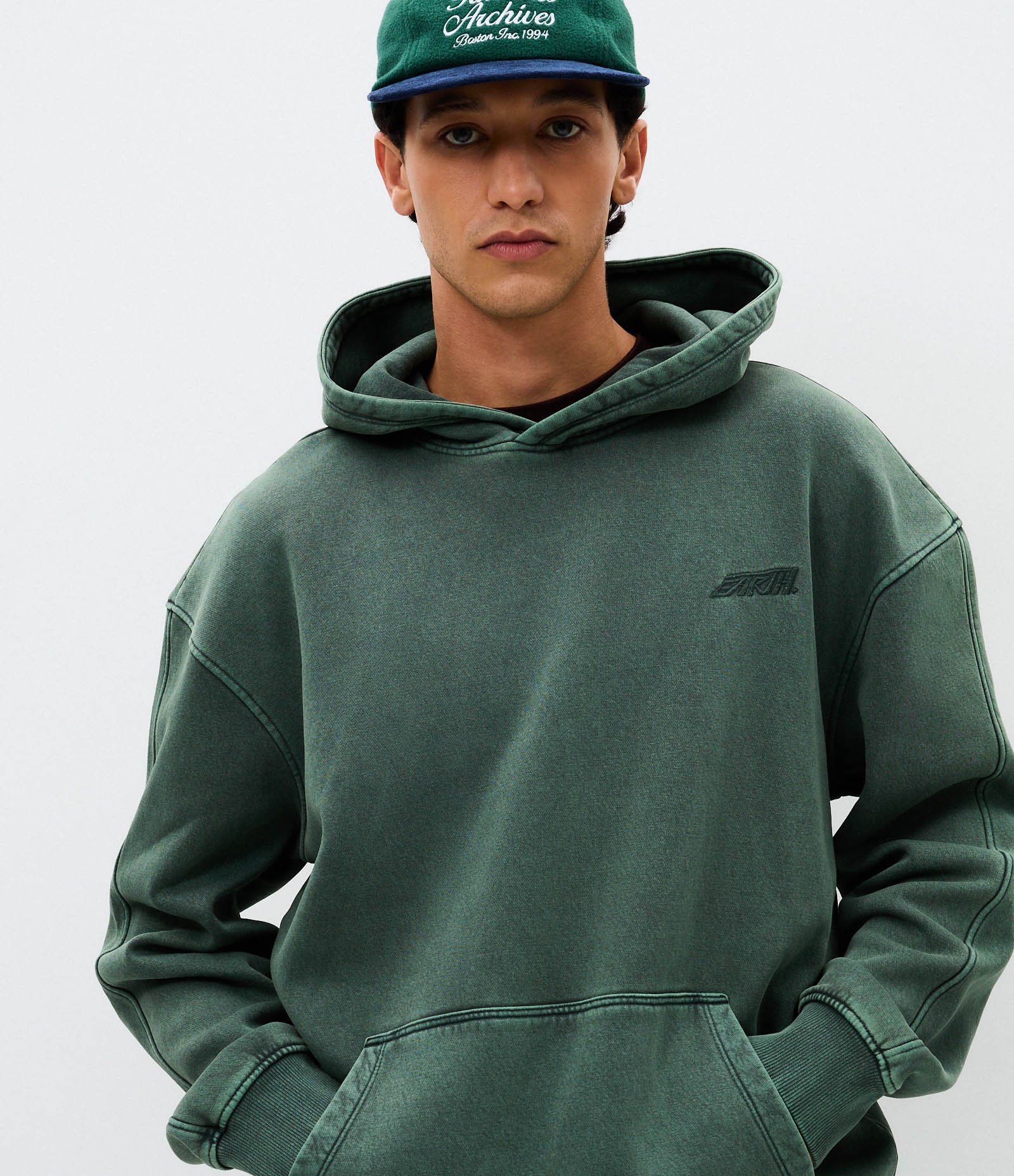 Casaco Masculino Moletom Acid Wash Verde Boxy com Capuz Verde 3