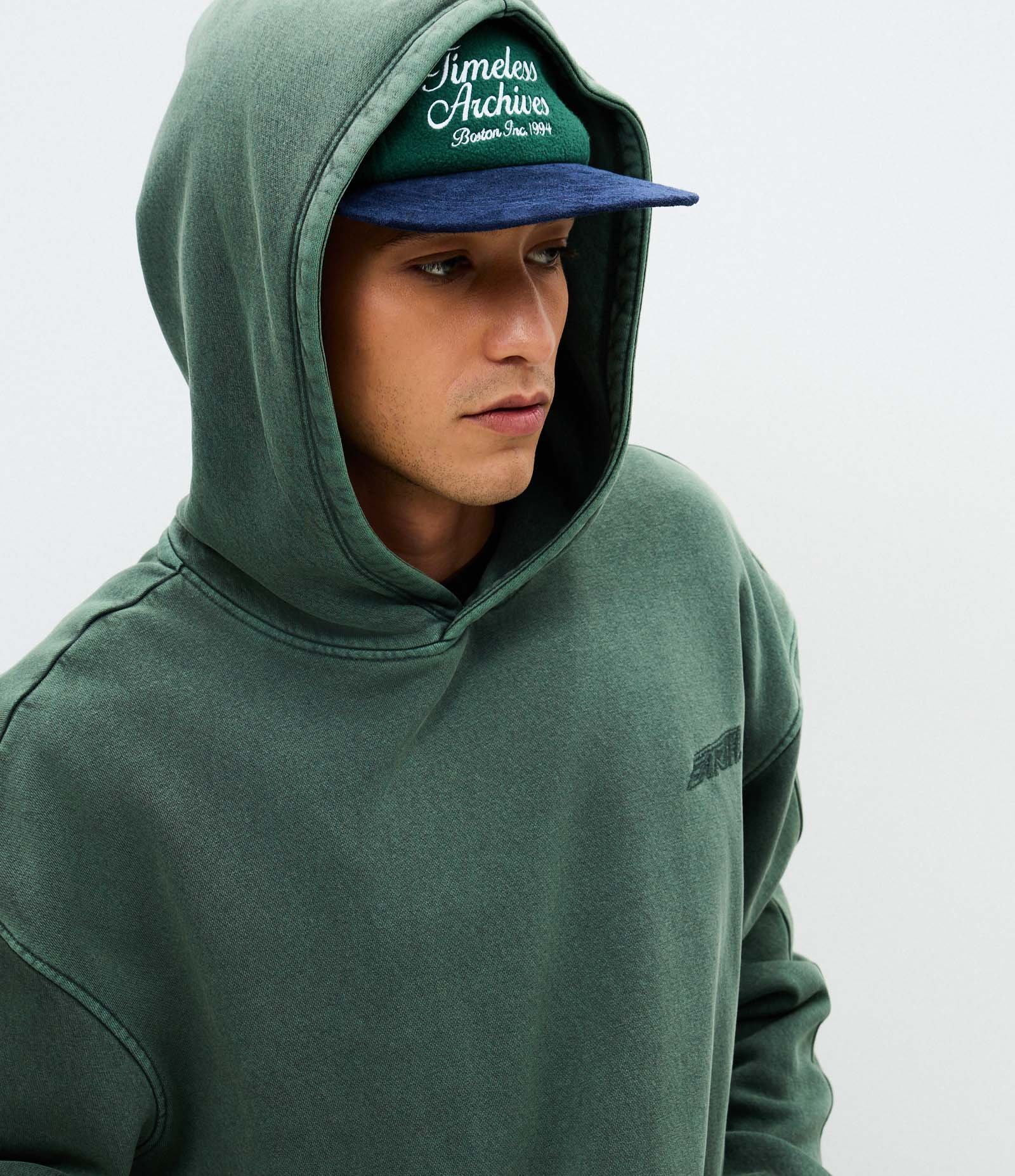 Casaco Masculino Moletom Acid Wash Verde Boxy com Capuz Verde 4