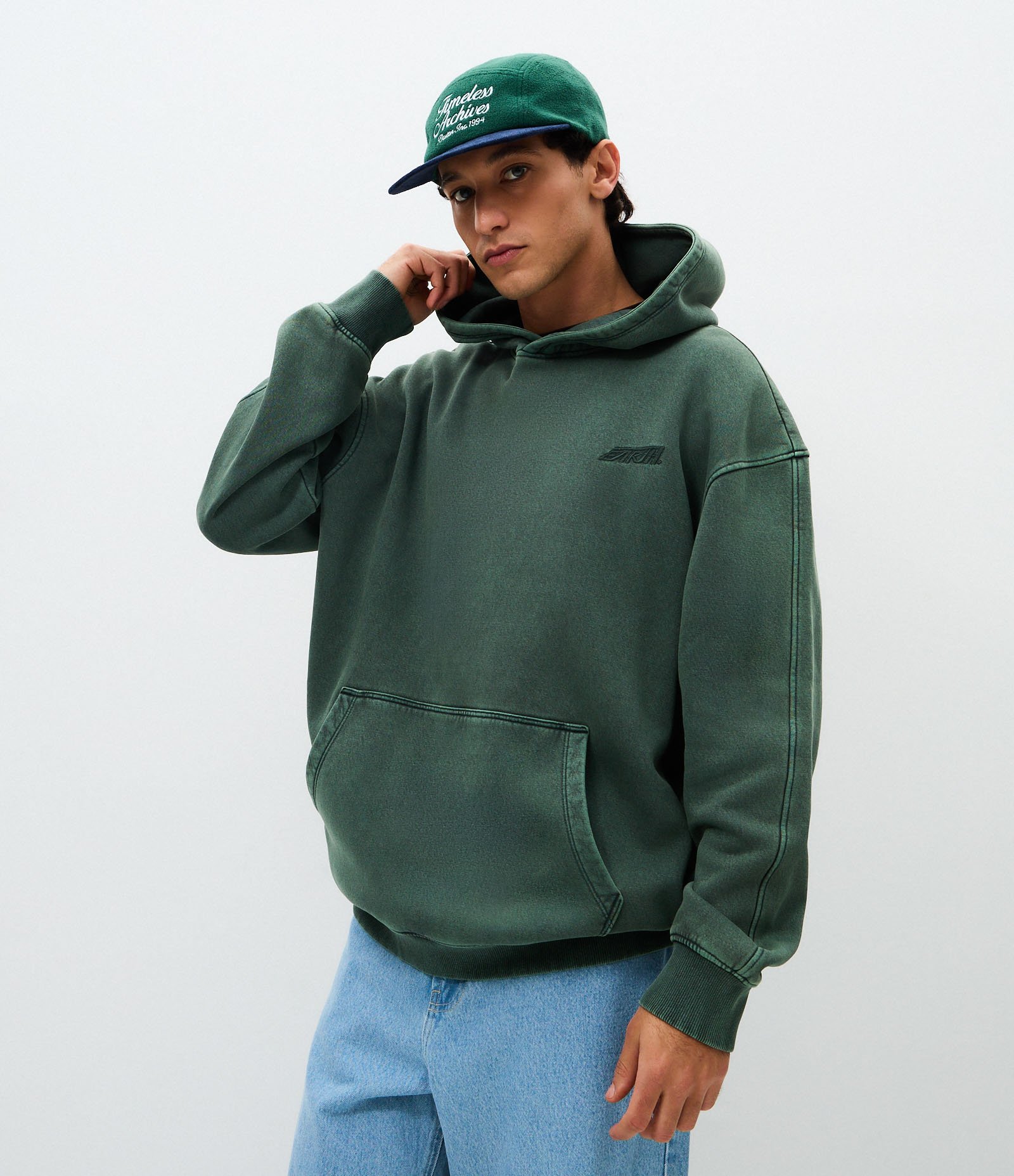Casaco Masculino Moletom Acid Wash Verde Boxy com Capuz Verde 5