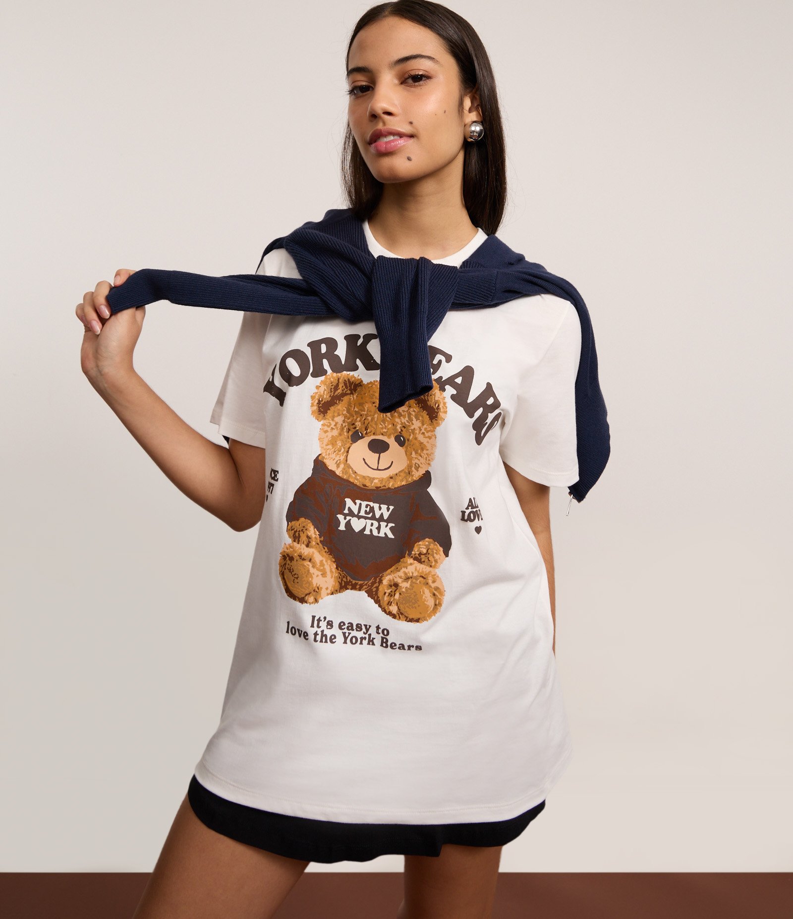 Camiseta em Algodão com Estampa Urso York Bears Branco 5