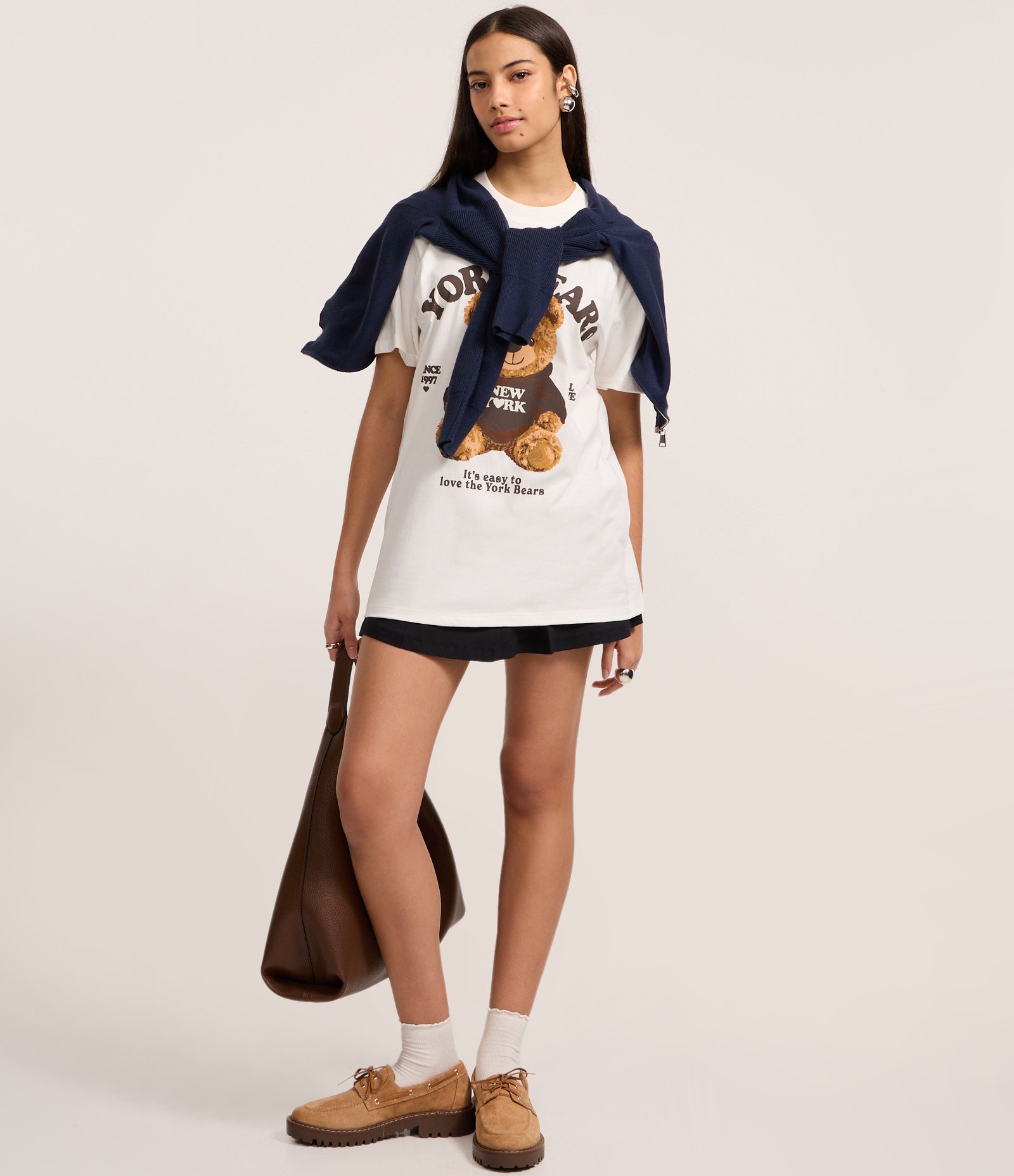 Camiseta em Algodão com Estampa Urso York Bears Branco 2