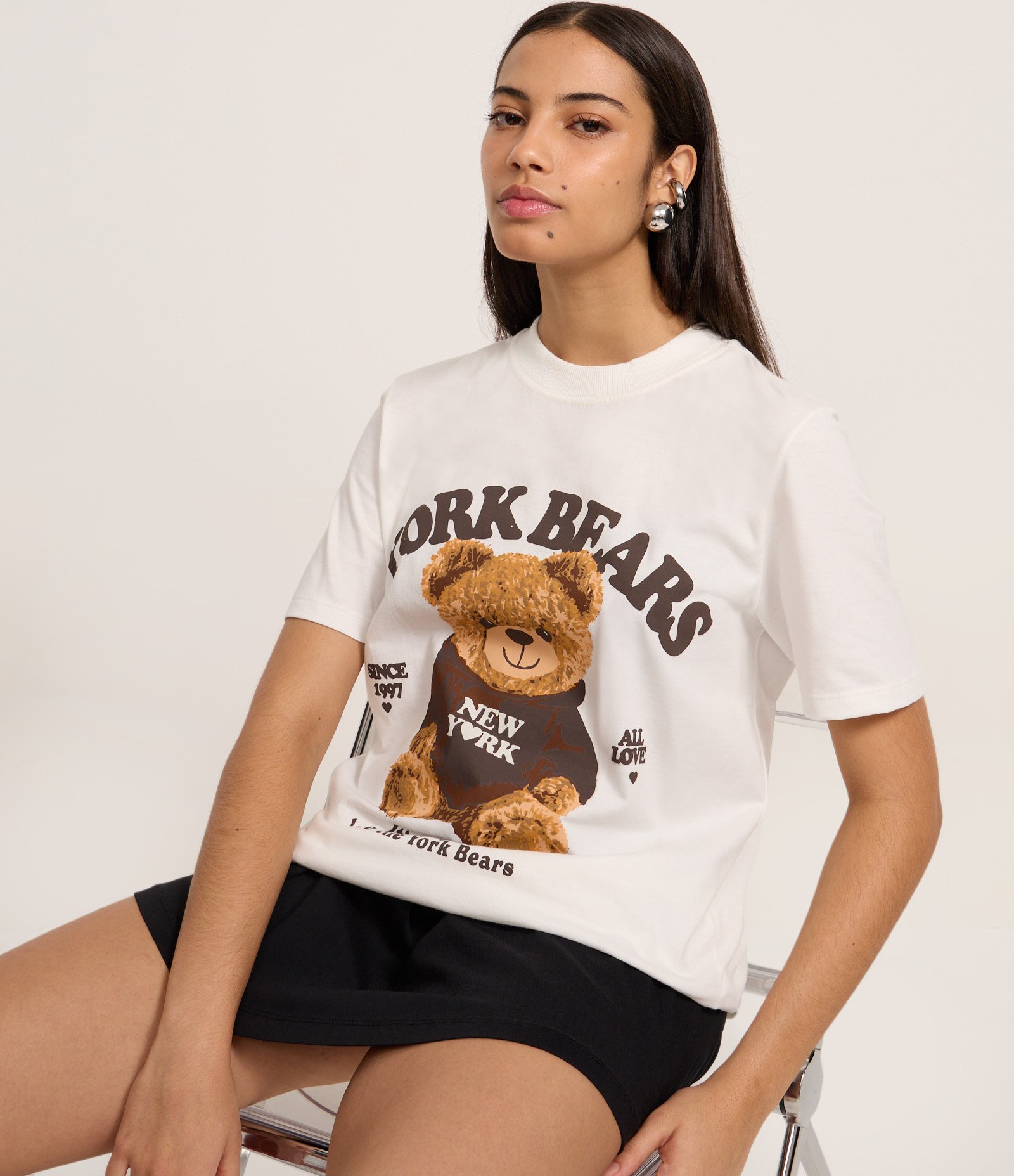 Camiseta em Algodão com Estampa Urso York Bears Branco 4