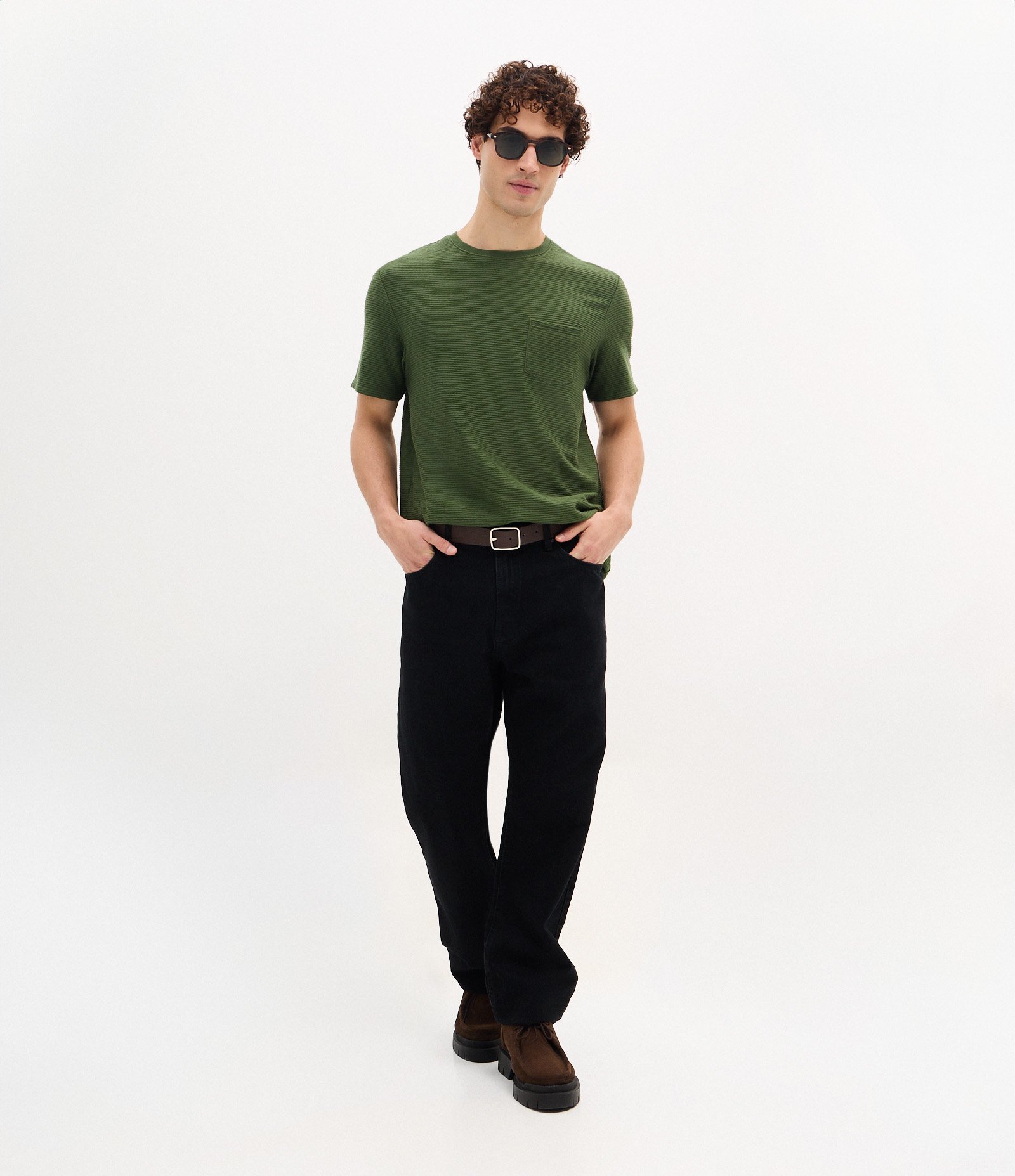 Camiseta Texturizada em Algodão com Bolso Verde 2