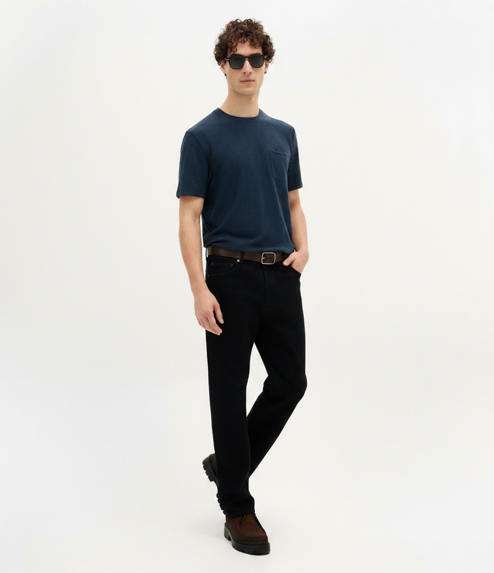 Camiseta Texturizada em Algodão com Bolso Azul 1