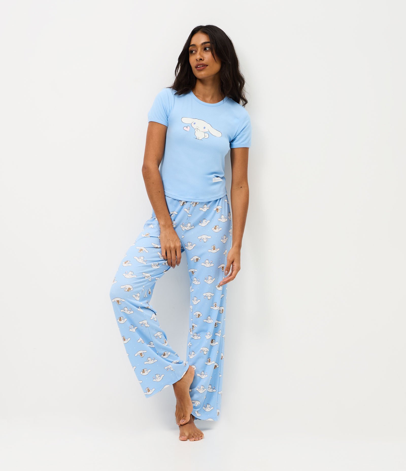 Pijama Manga Curta em Ribana com Cinnamoroll Estampado Azul 1