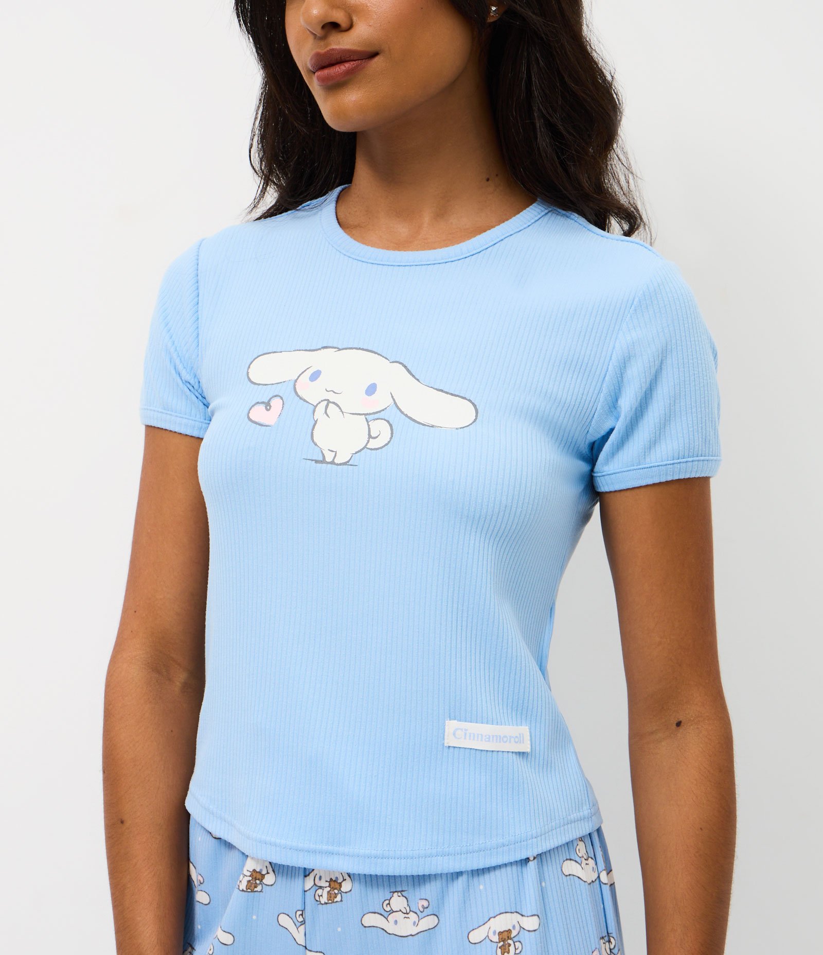 Pijama Manga Curta em Ribana com Cinnamoroll Estampado Azul 2