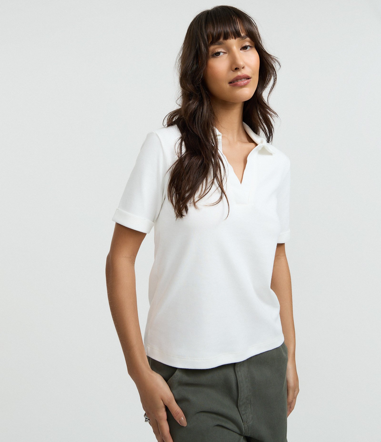 Blusa Polo em Suede com Gola Aberta Branco 1