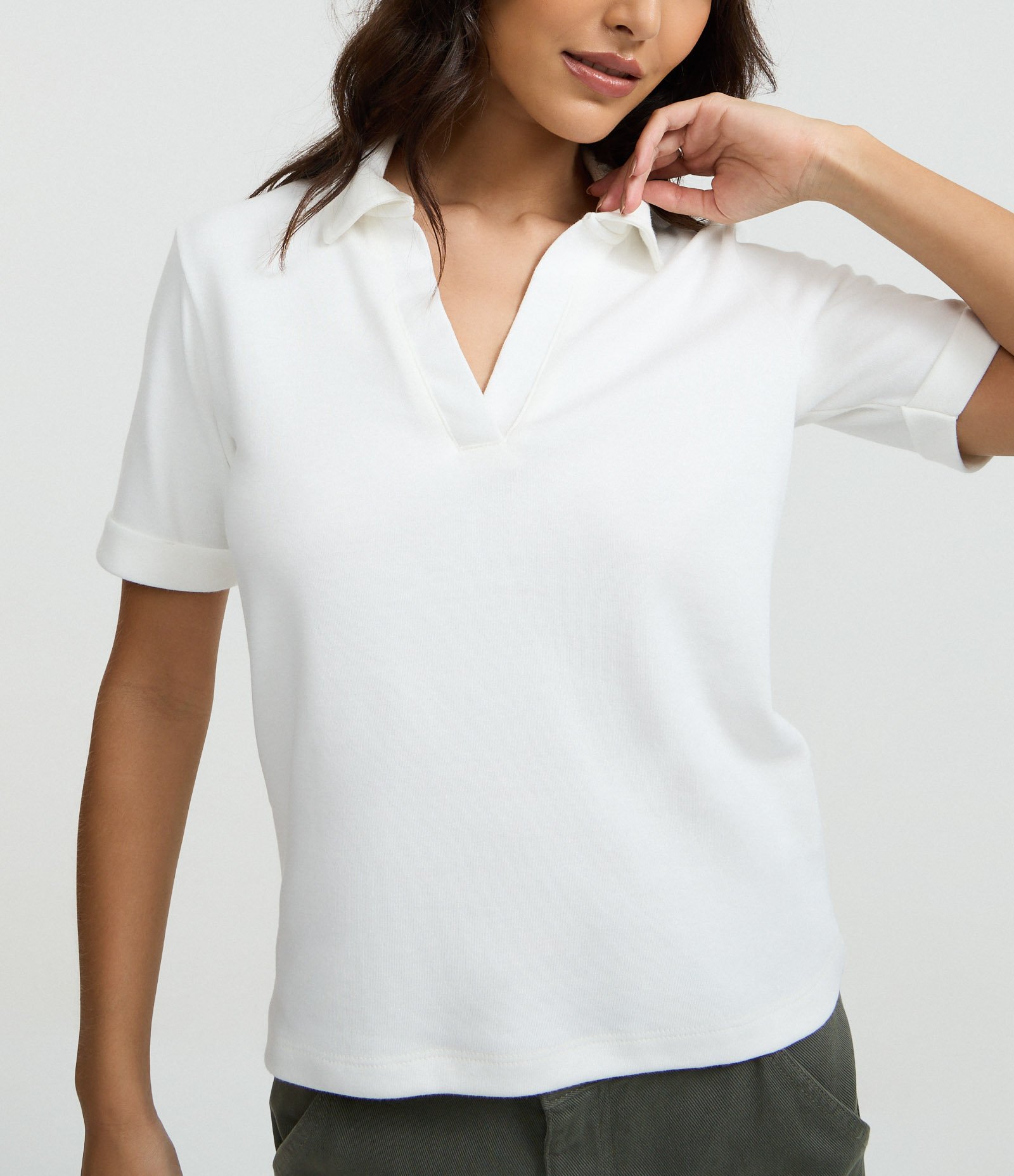 Blusa Polo em Suede com Gola Aberta Branco 3