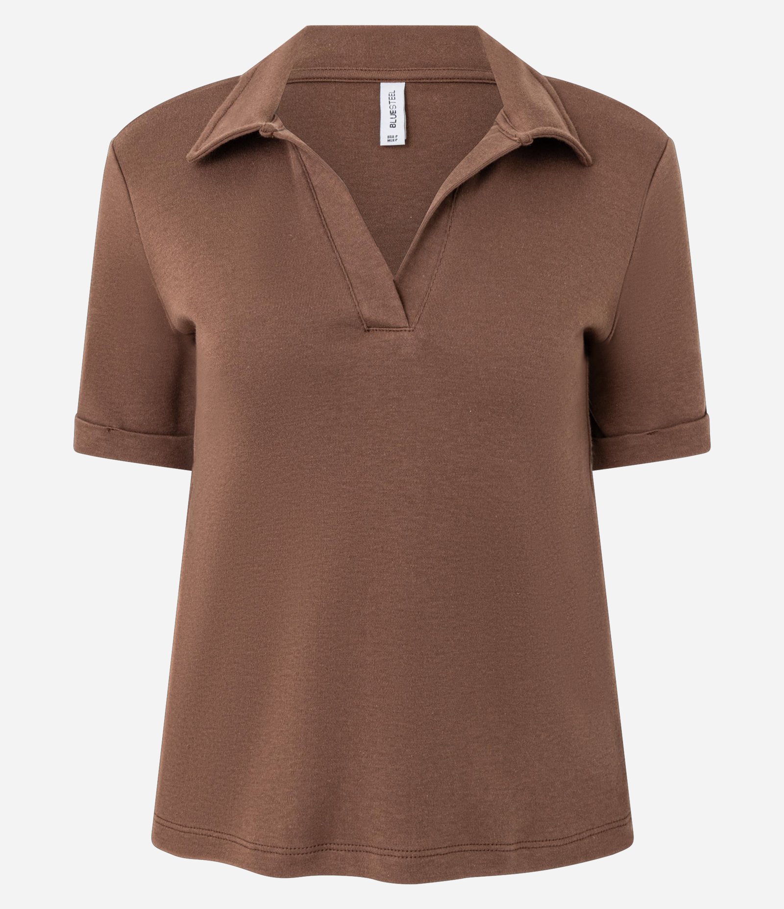 Blusa Polo em Suede com Gola Aberta Marrom 6