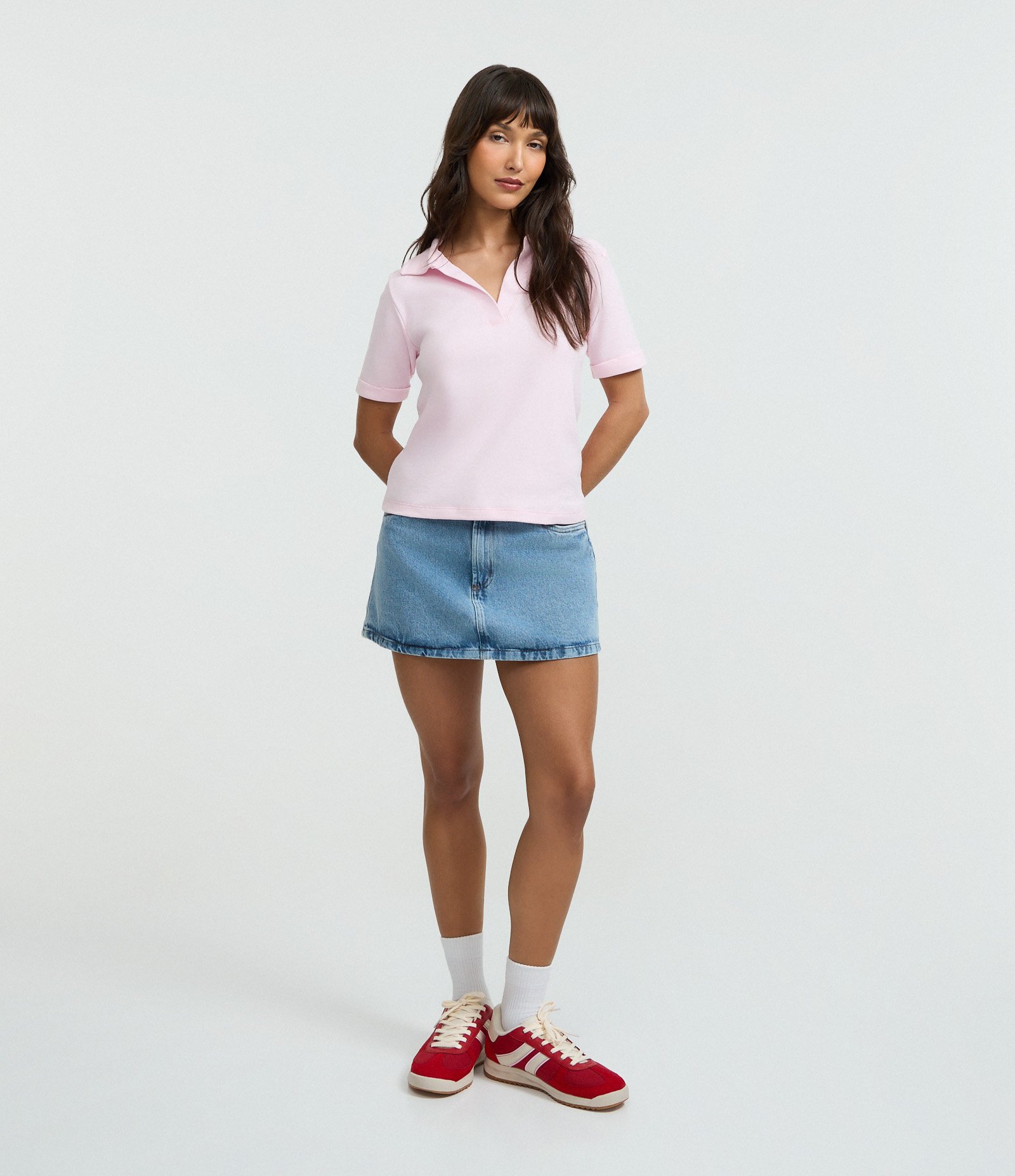 Blusa Polo em Suede com Gola Aberta Rosa 2