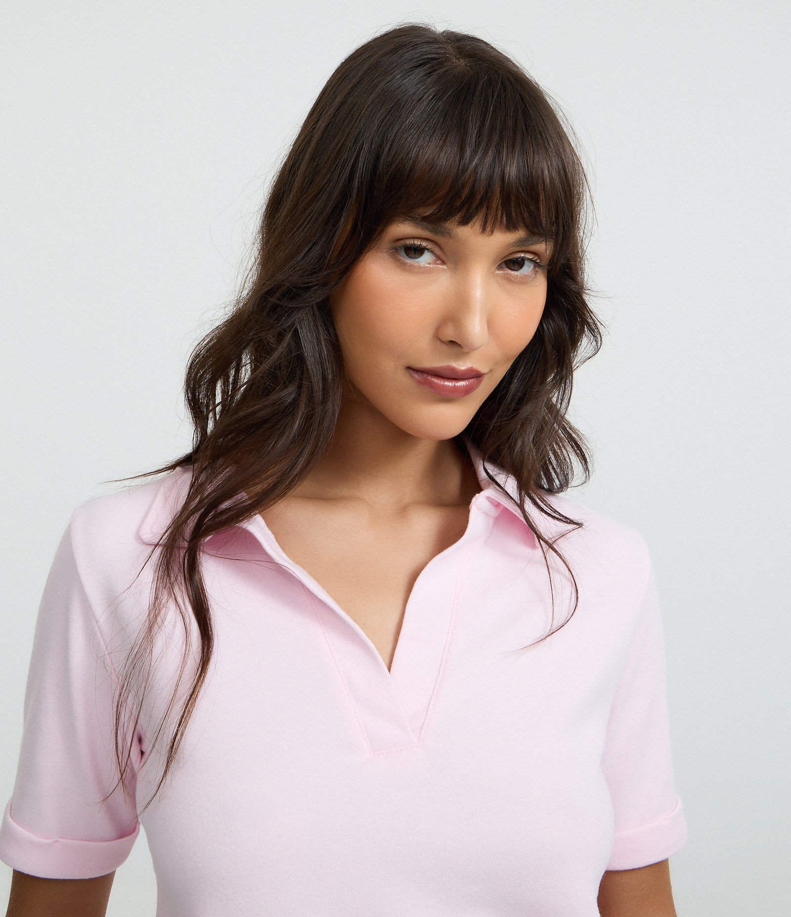 Blusa Polo em Suede com Gola Aberta Rosa 3