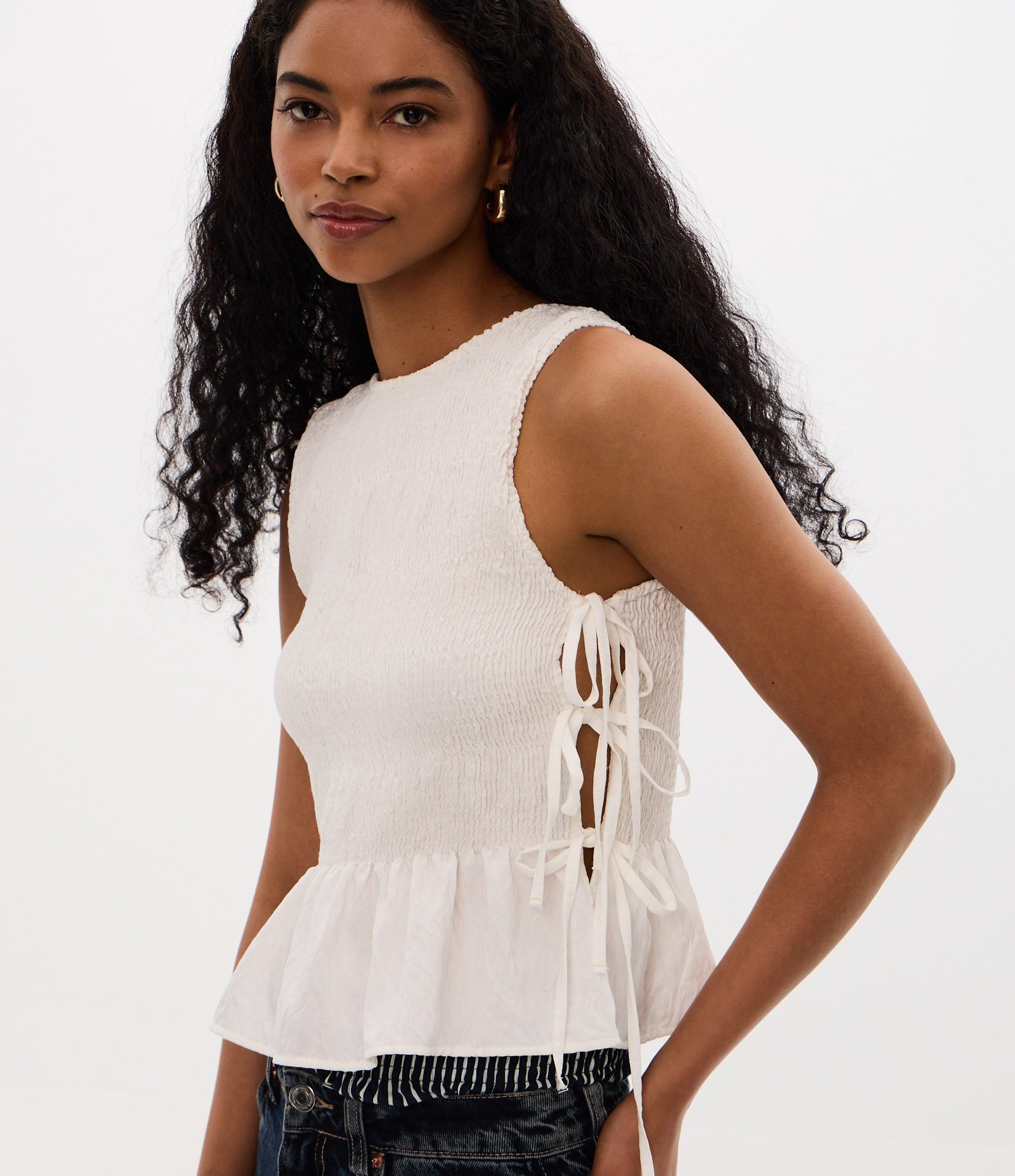 Blusa Peplum em Anarruga com Amarração Laterais Branco 3