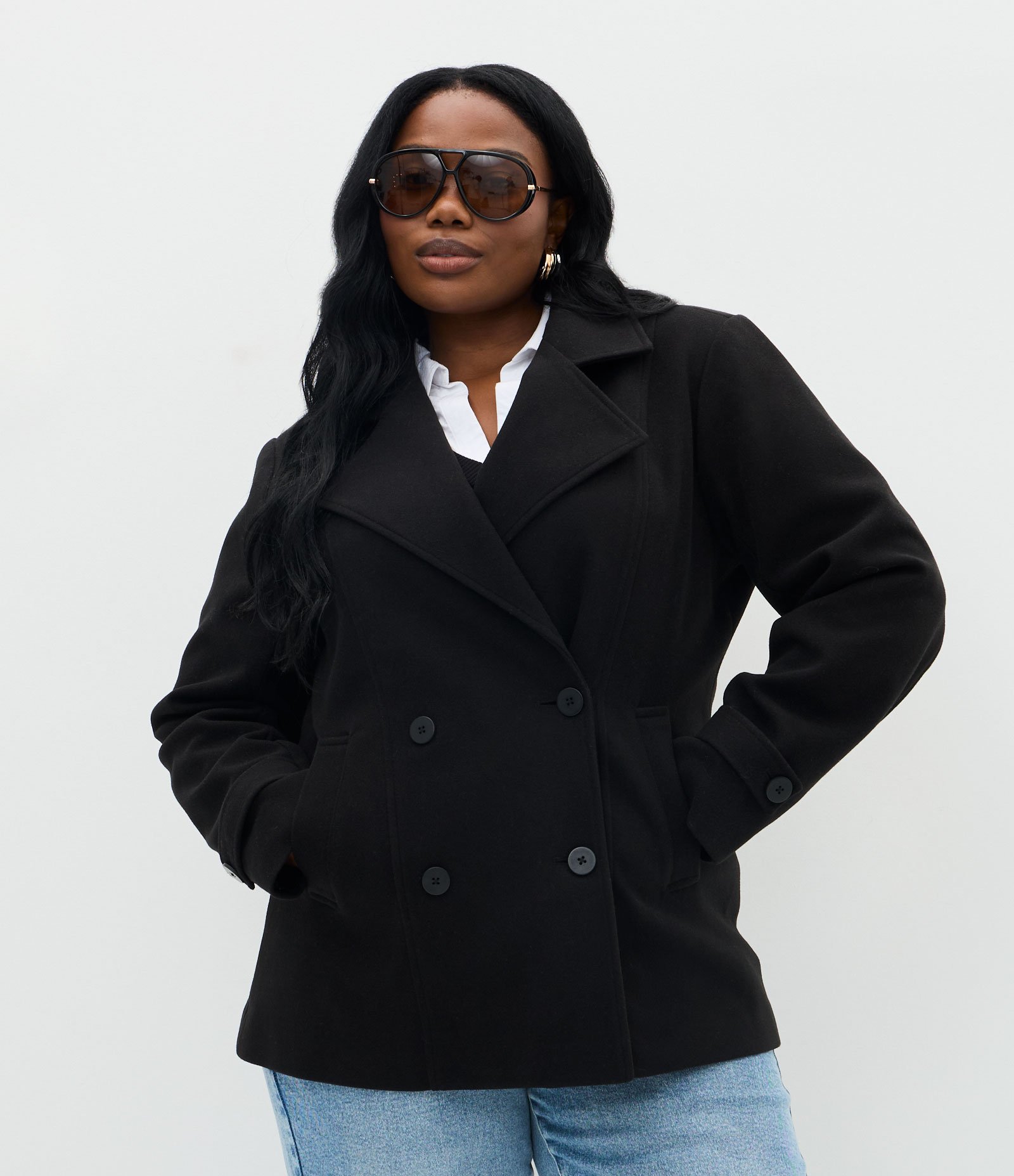 Jaqueta Pesada em Polyvelour Alongada Curve & Plus Size Preto 1