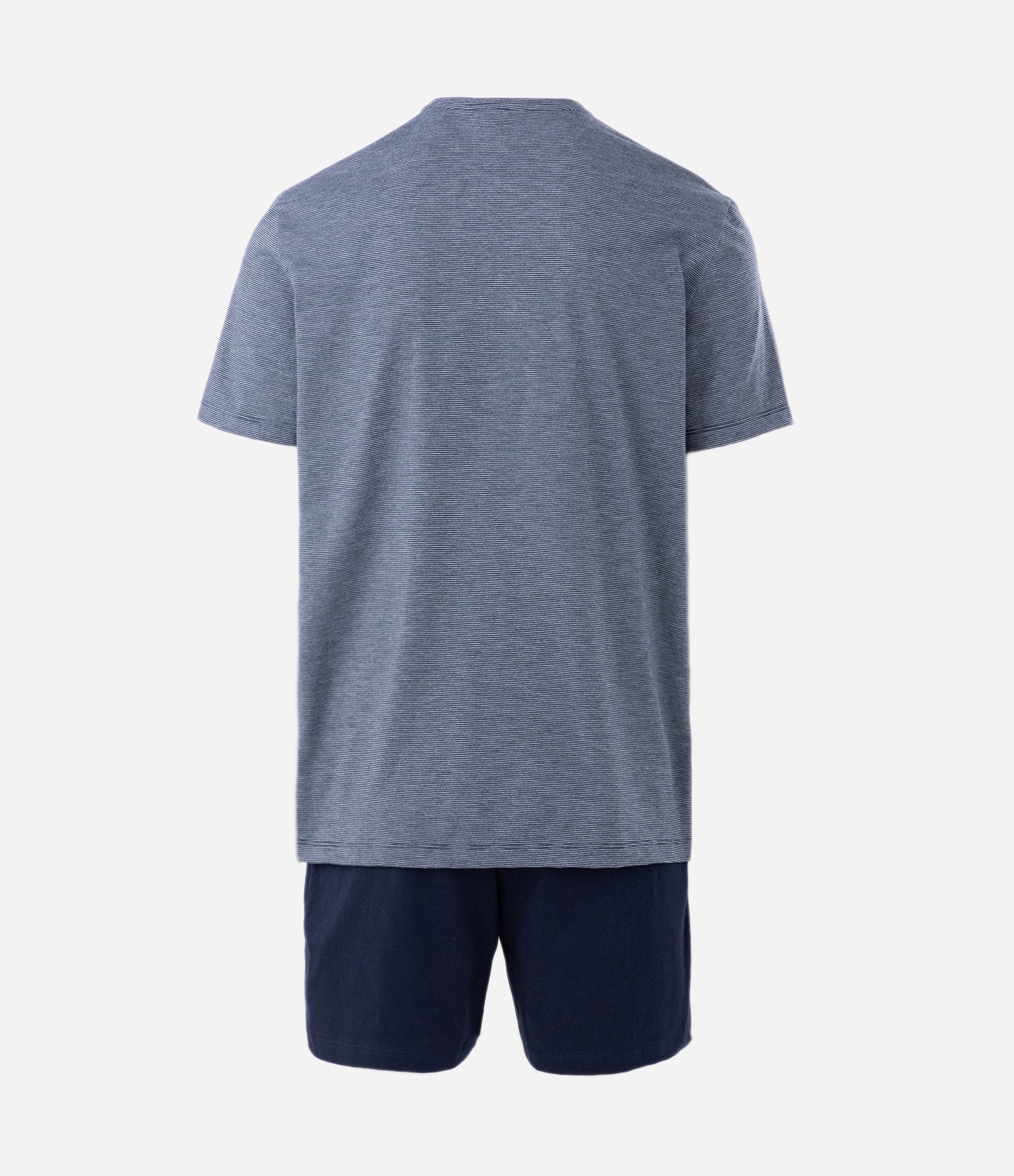 Pijama Curto com Gola Redonda e Estampa de Listras Azul 2