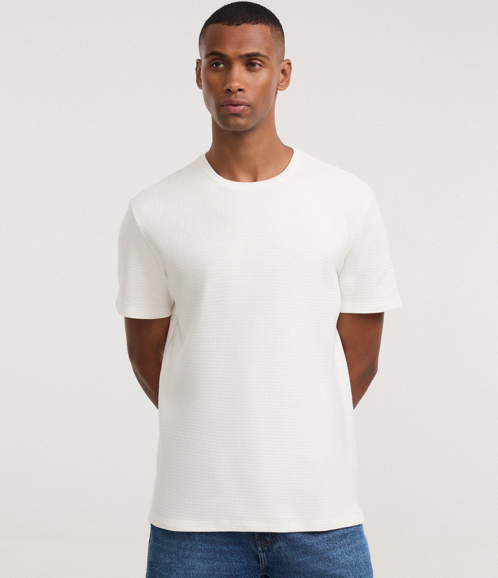 Camiseta Texturizada com Gola Redonda e Manga Curta Off White 1