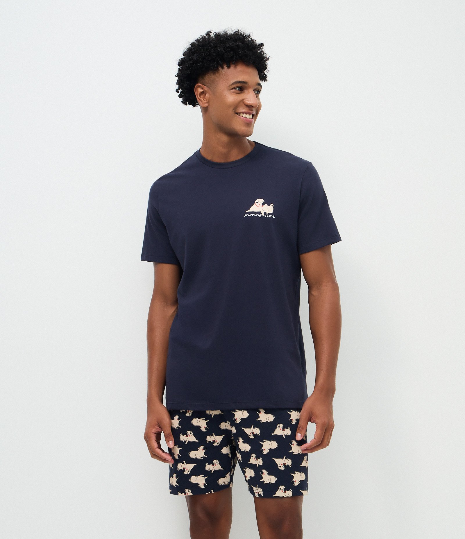 Pijama Curto em Algodão com Estampa de Cachorro Azul 1