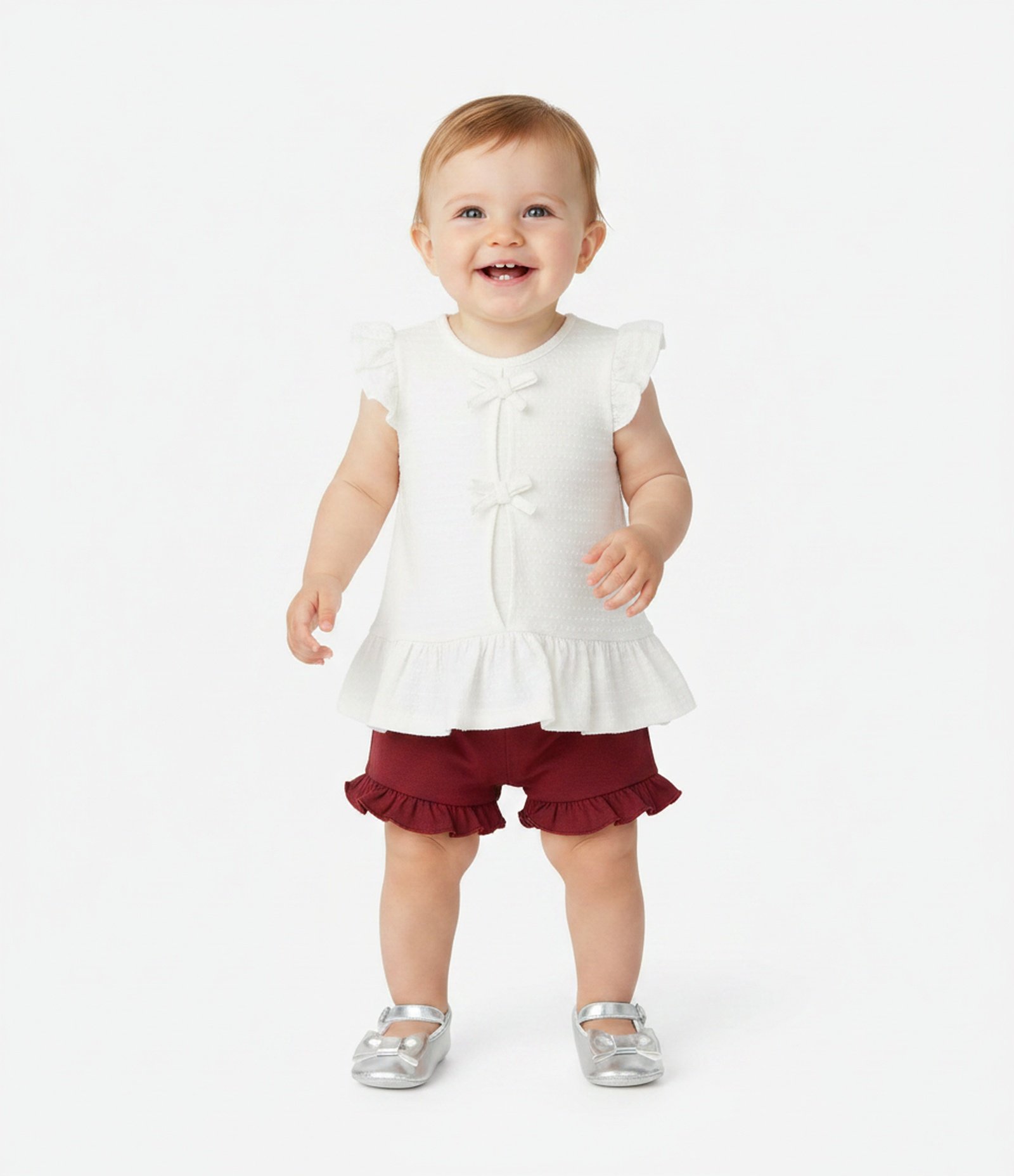 Bermuda Infantil em Algodão com Babadinho - Tam RN a 18 Meses Vinho 1