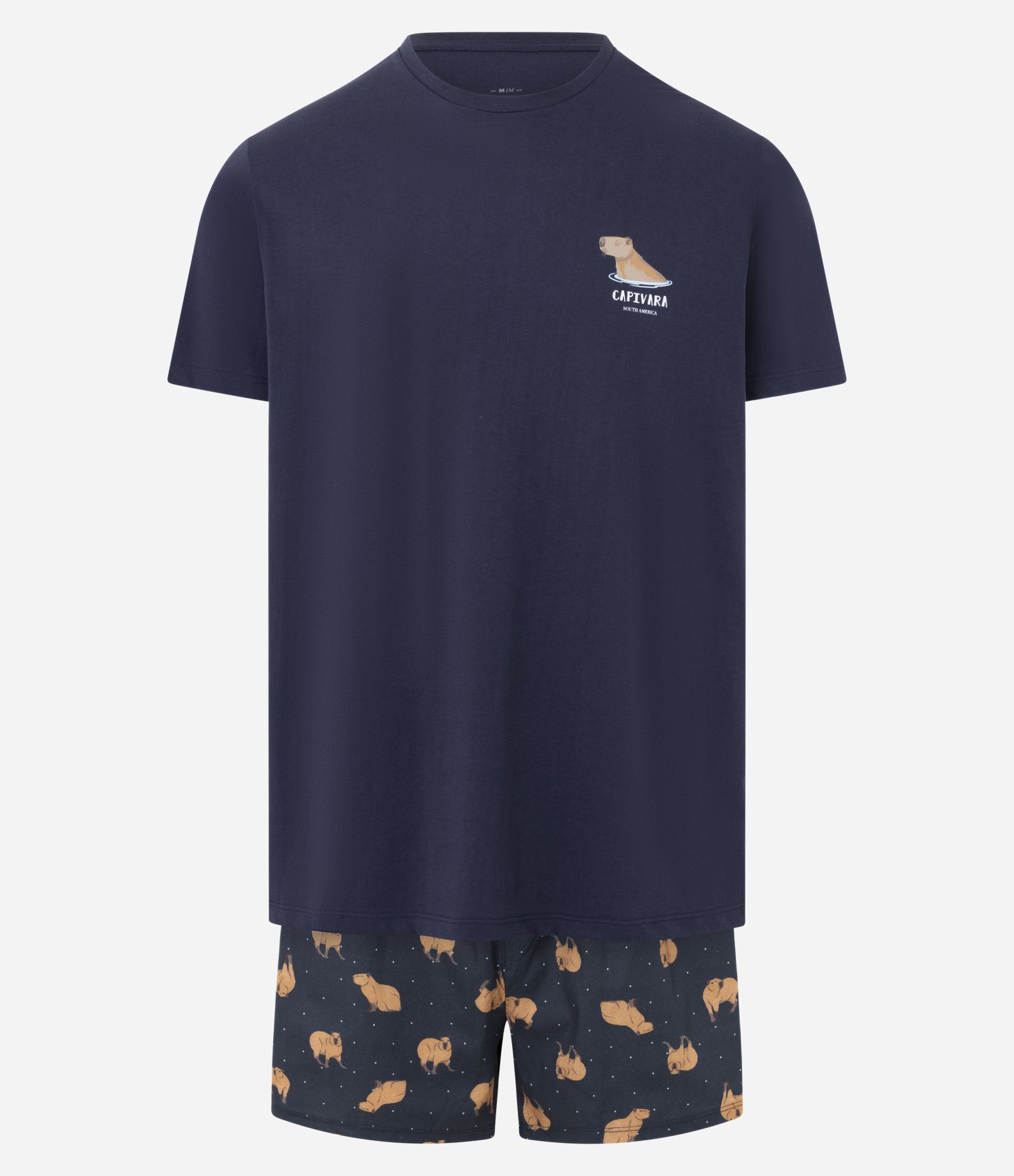 Pijama Curto em Algodão com Estampa de Capivara Azul 1