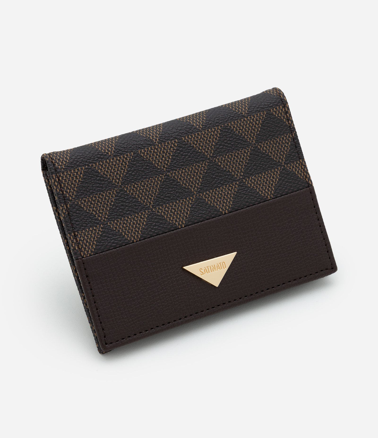 Carteira Pequena em PU com Estampa Triângulos Marrom 1