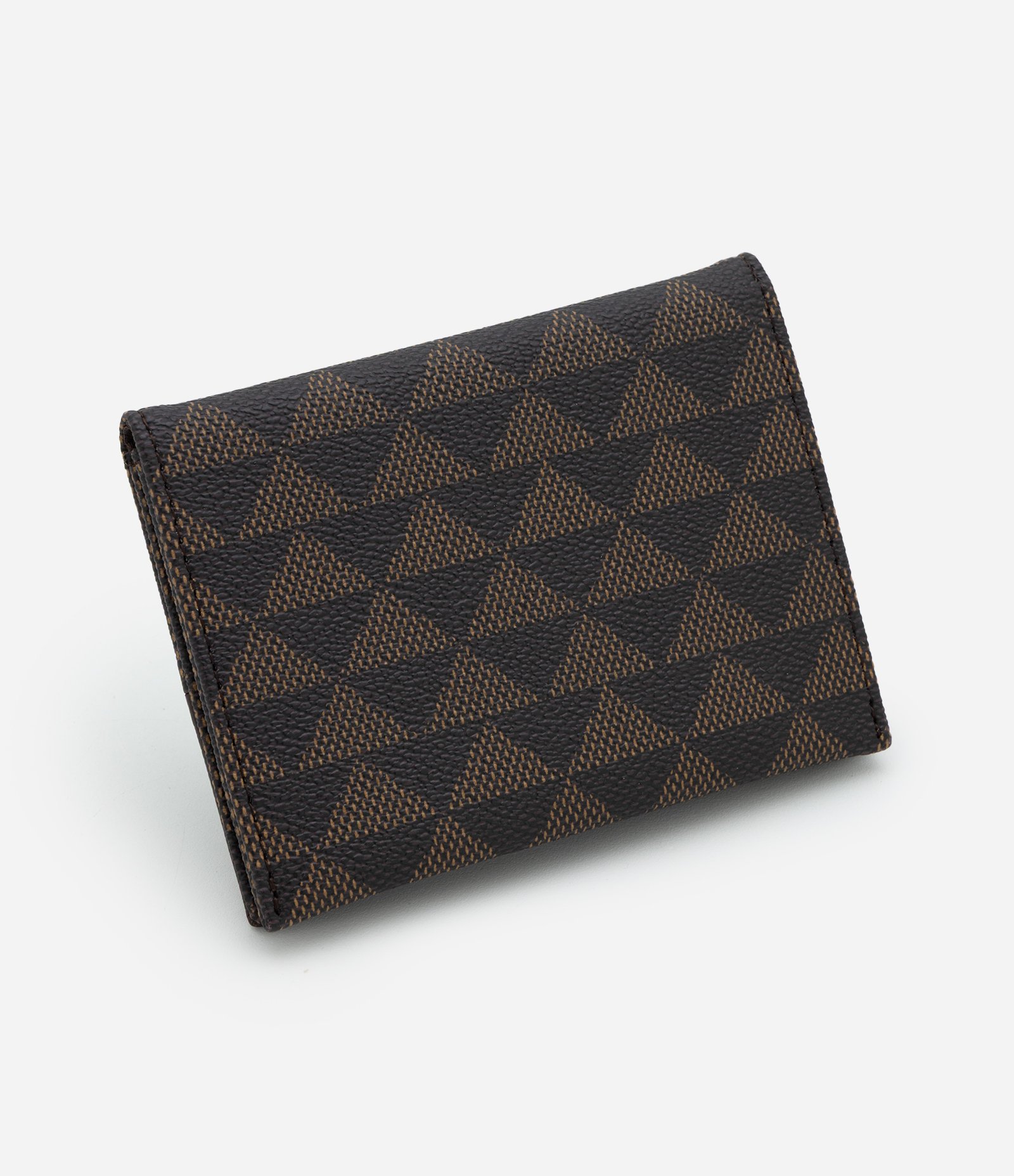 Carteira Pequena em PU com Estampa Triângulos Marrom 2