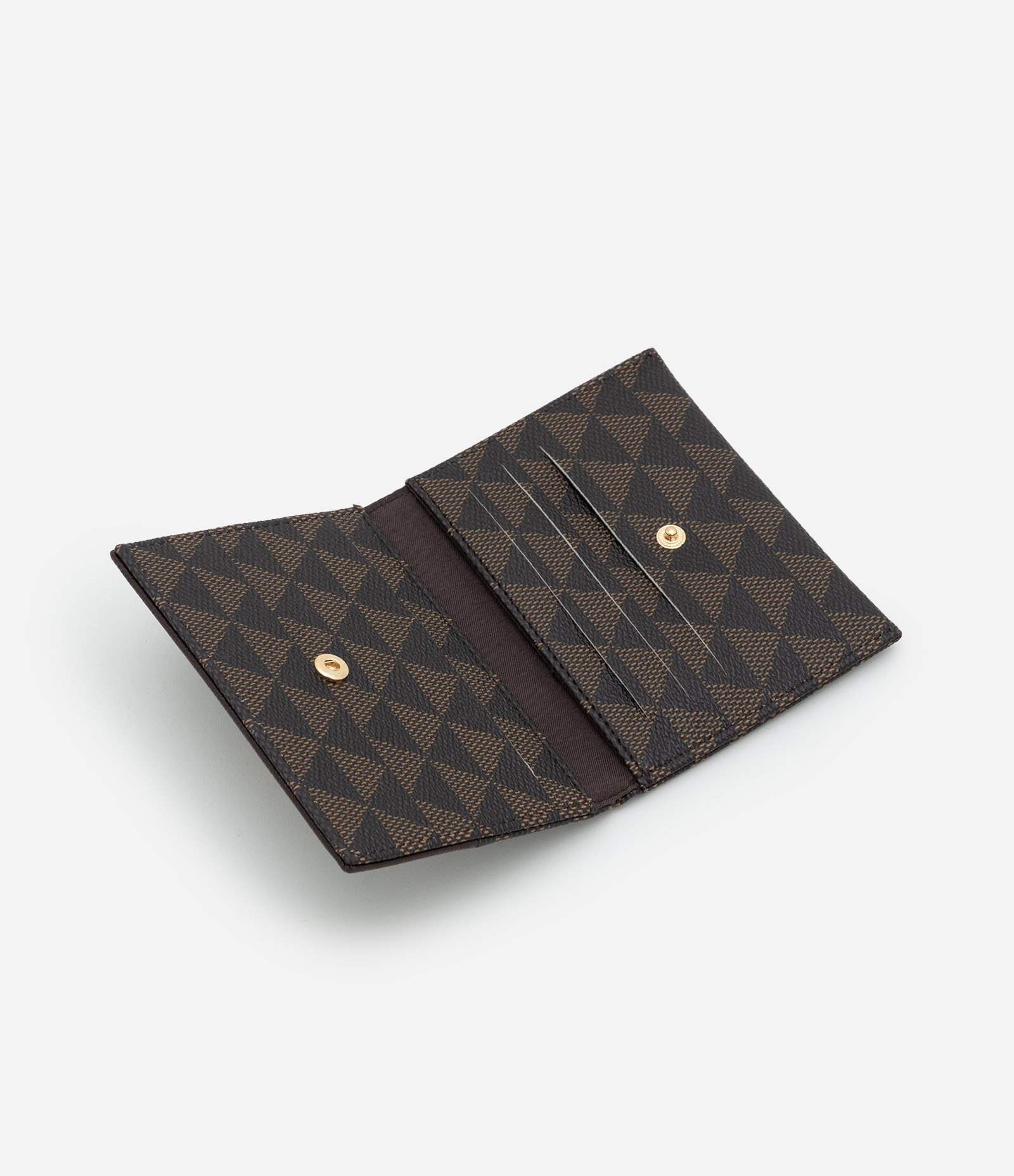 Carteira Pequena em PU com Estampa Triângulos Marrom 5