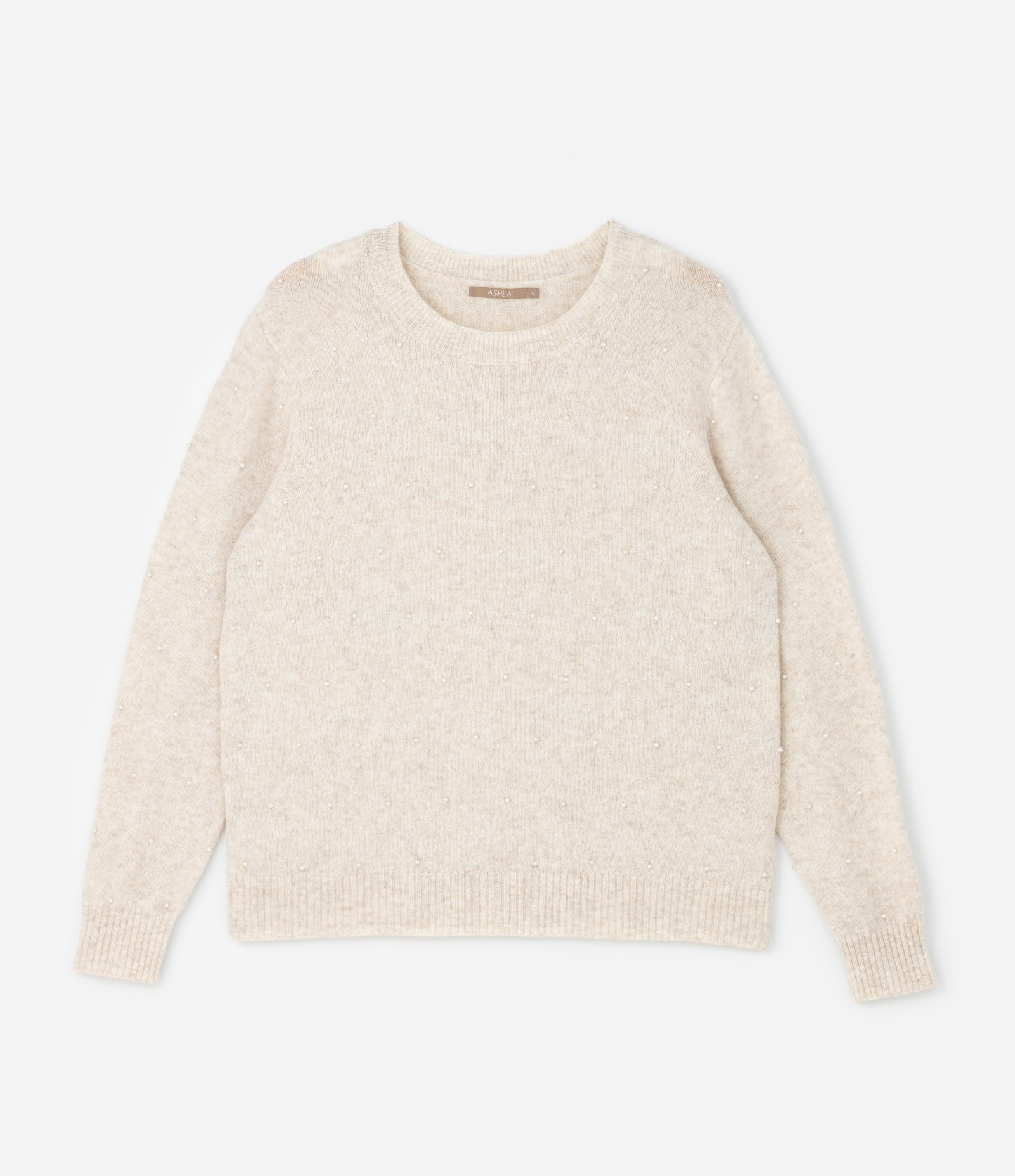 Suéter em Tricô com Pérola Curve & Plus Size Bege 1