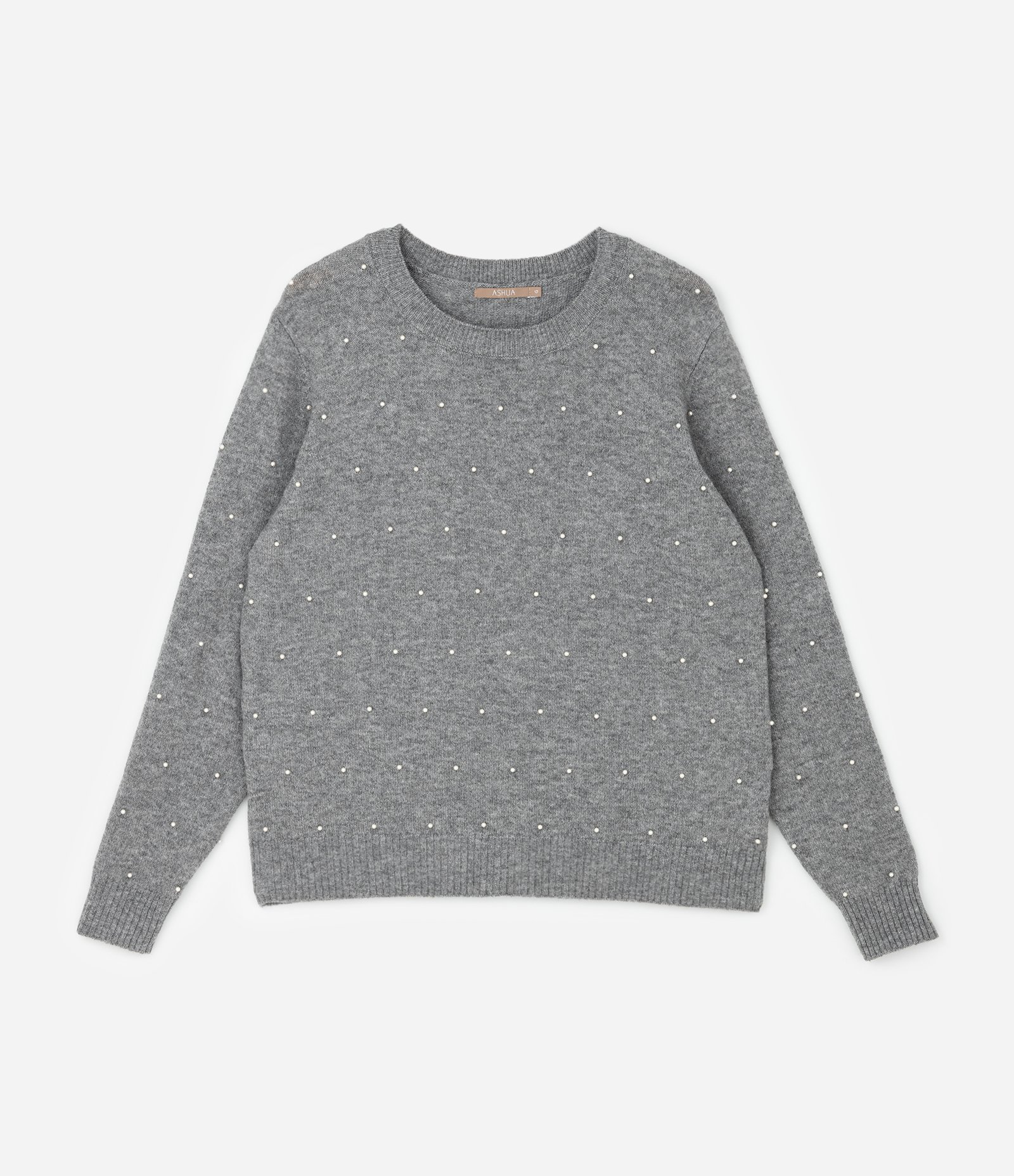 Suéter em Tricô com Pérola Curve & Plus Size Cinza 1