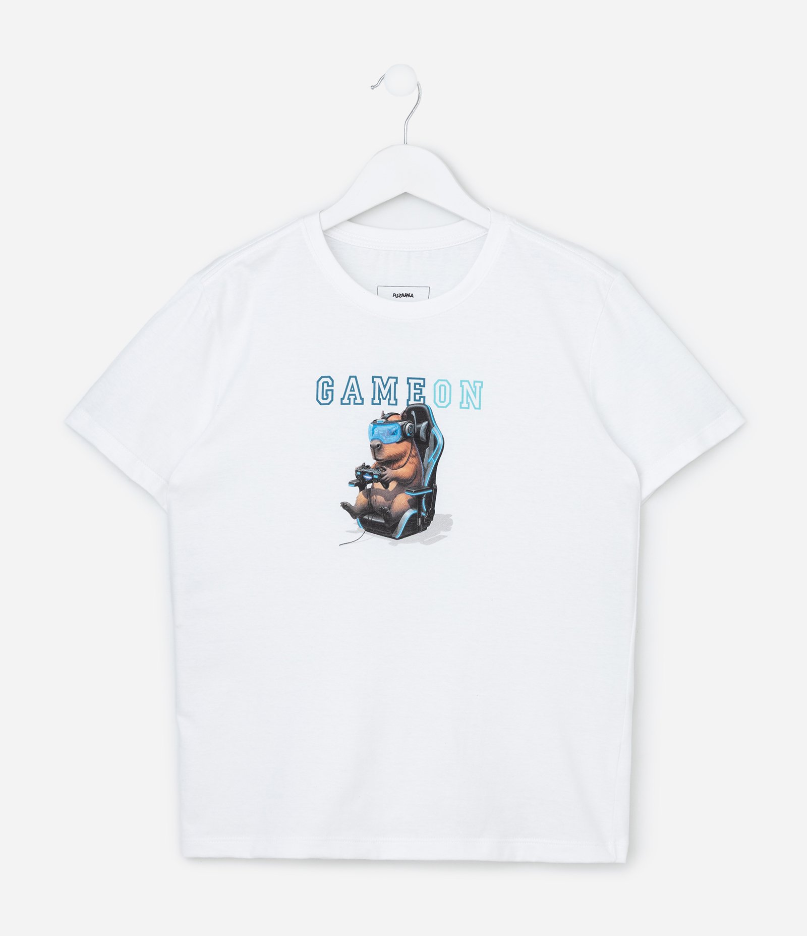 Camiseta Comfort Infantil com Estampa de Capivara Game On - Tam 5 a 14 Anos Branco 1