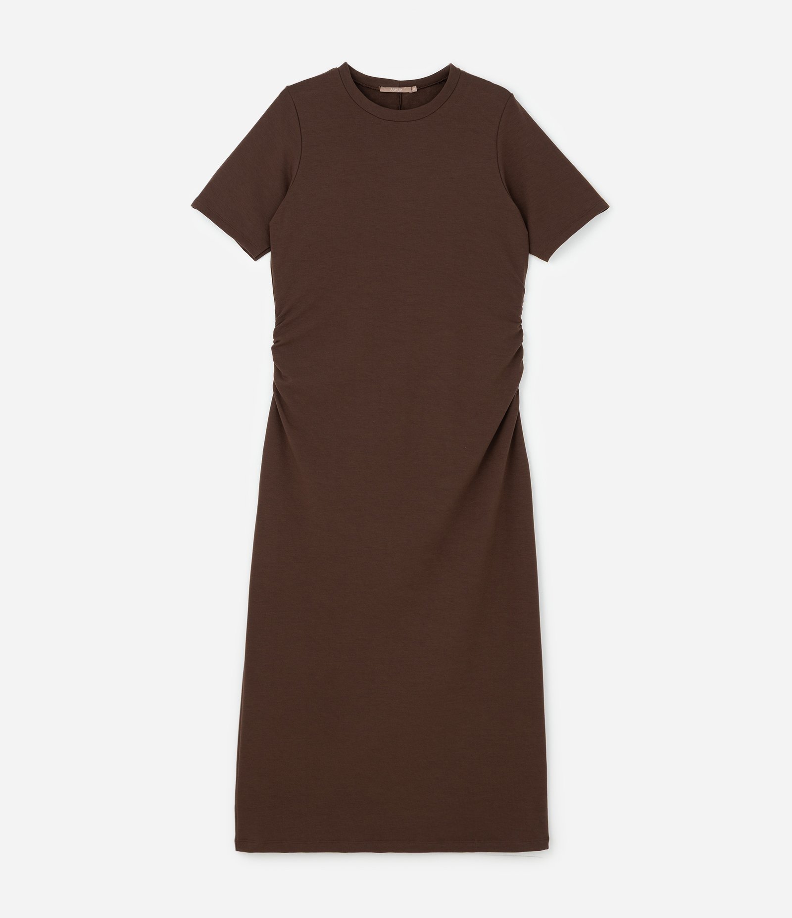 Vestido Midi em Cotton com Franzido Lateral Curve & Plus Size Marrom 3