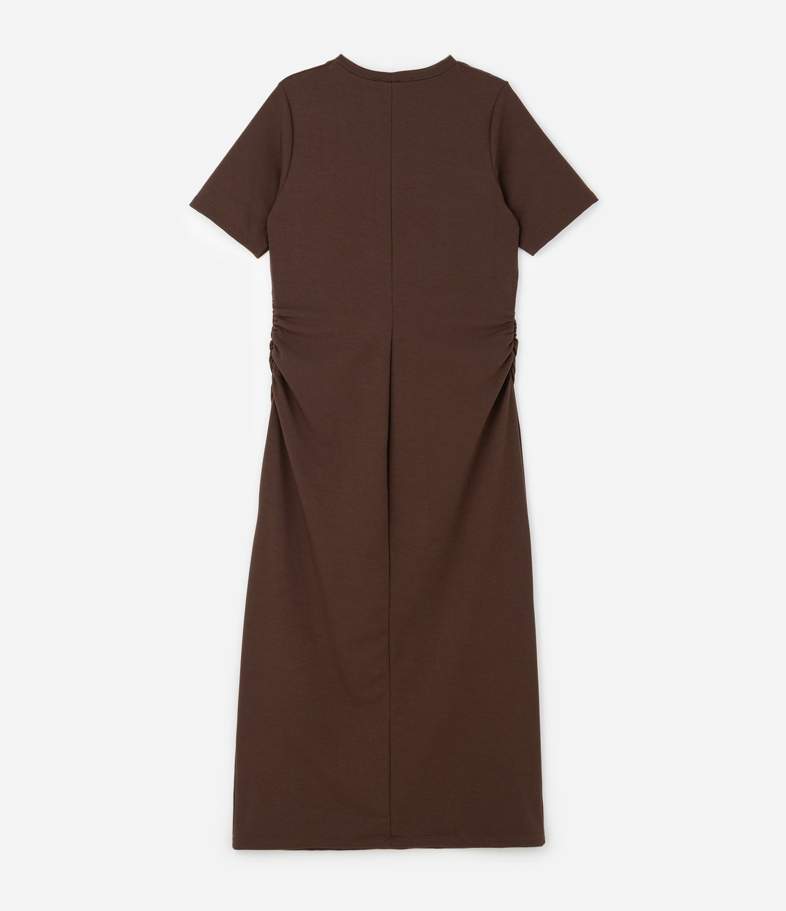Vestido Midi em Cotton com Franzido Lateral Curve & Plus Size Marrom 4