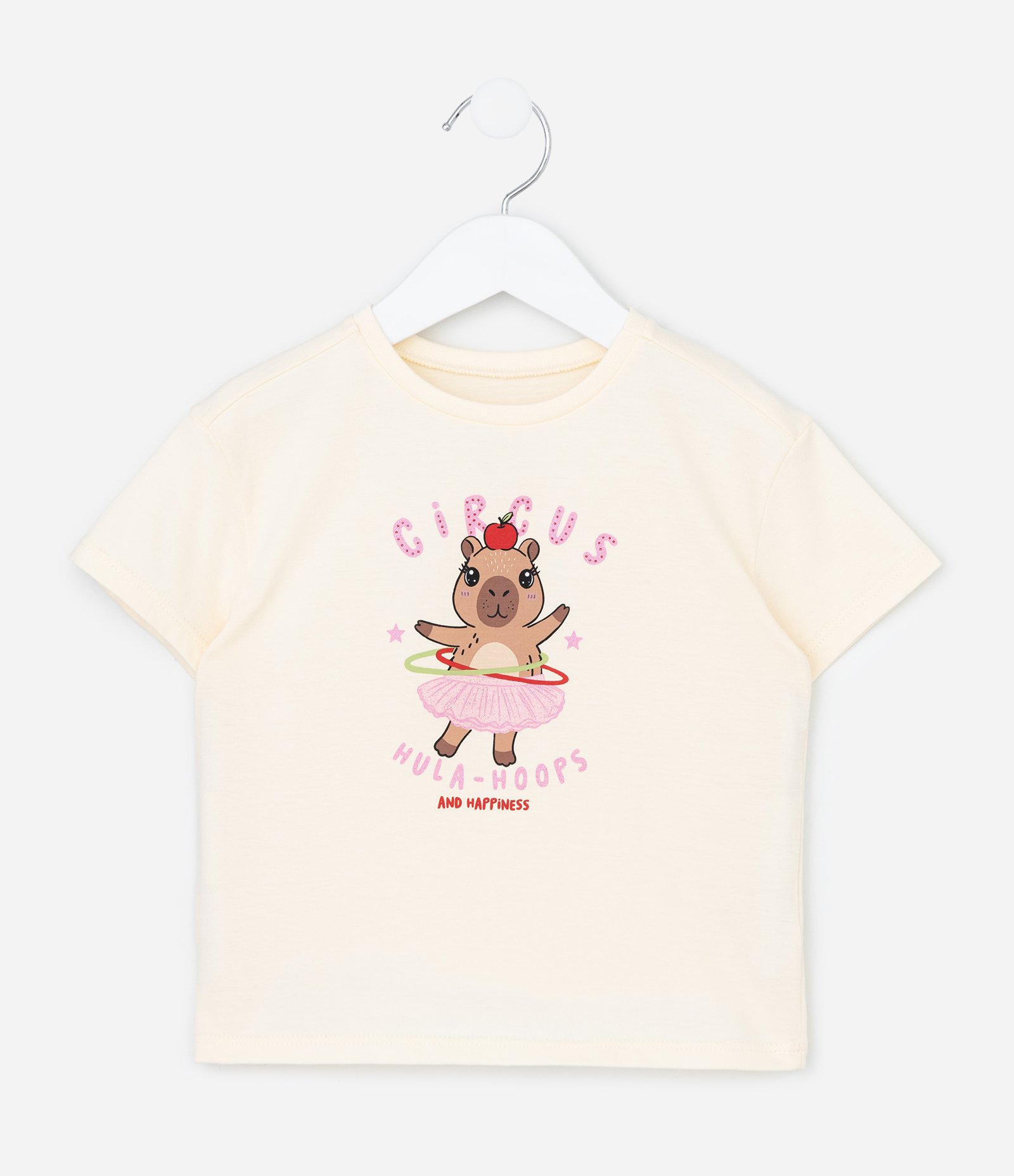 Camiseta Infantil Relaxed com Estampa de Capivara - Tam 1 a 6 Anos Bege 1