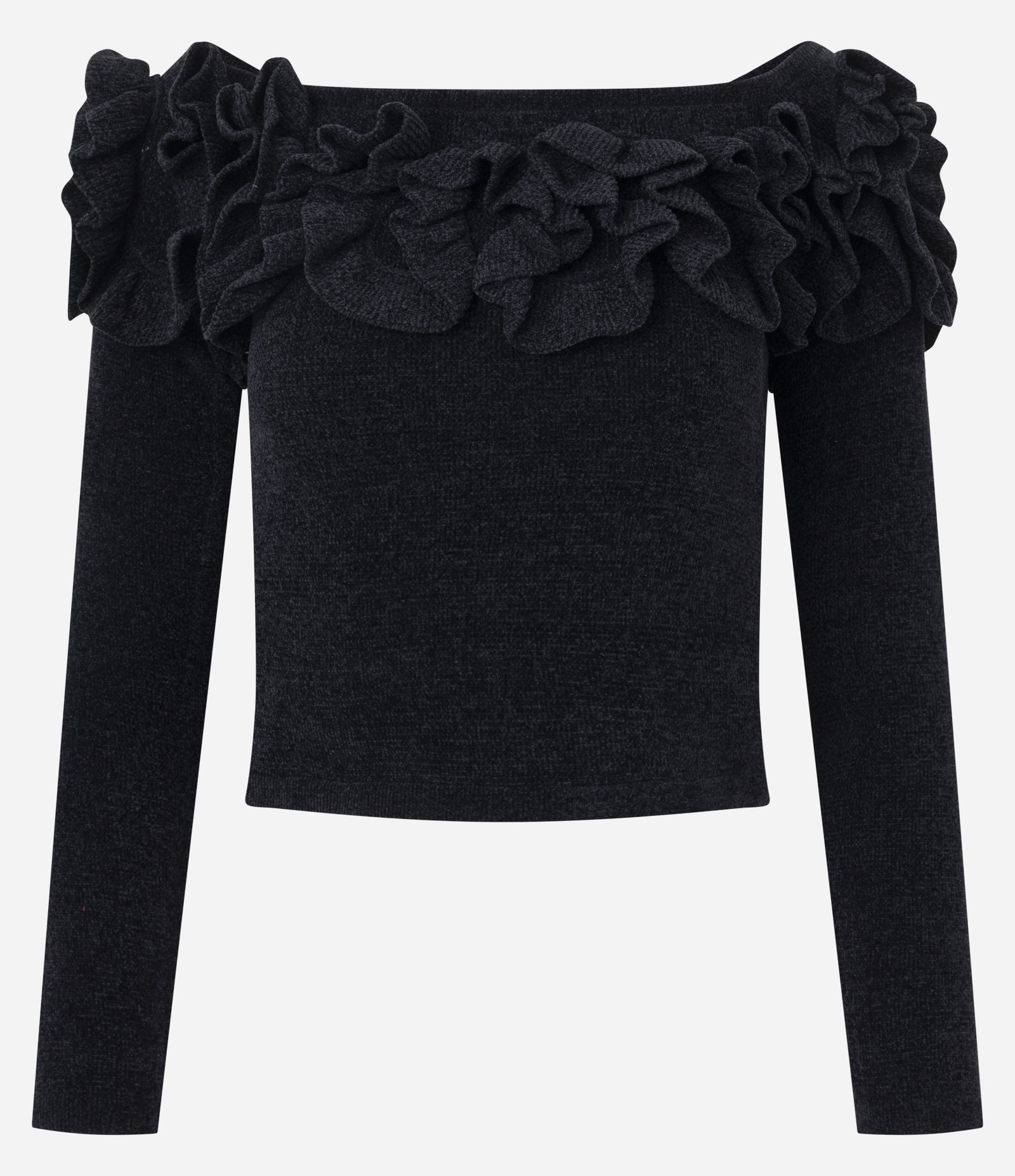 Blusa Ombro a Ombro com Aplicação Volumosa de Flores Preto 5