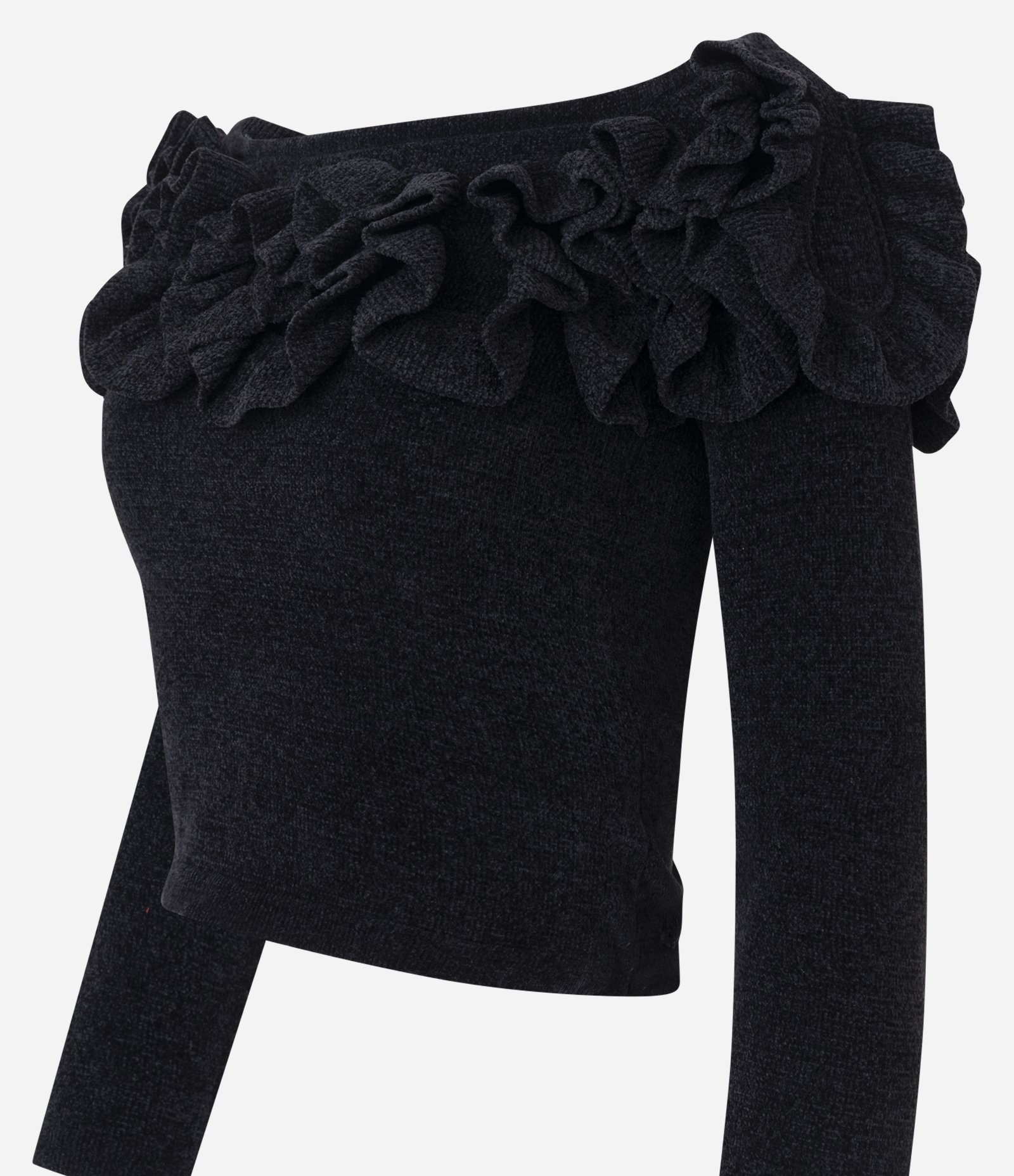 Blusa Ombro a Ombro com Aplicação Volumosa de Flores Preto 6