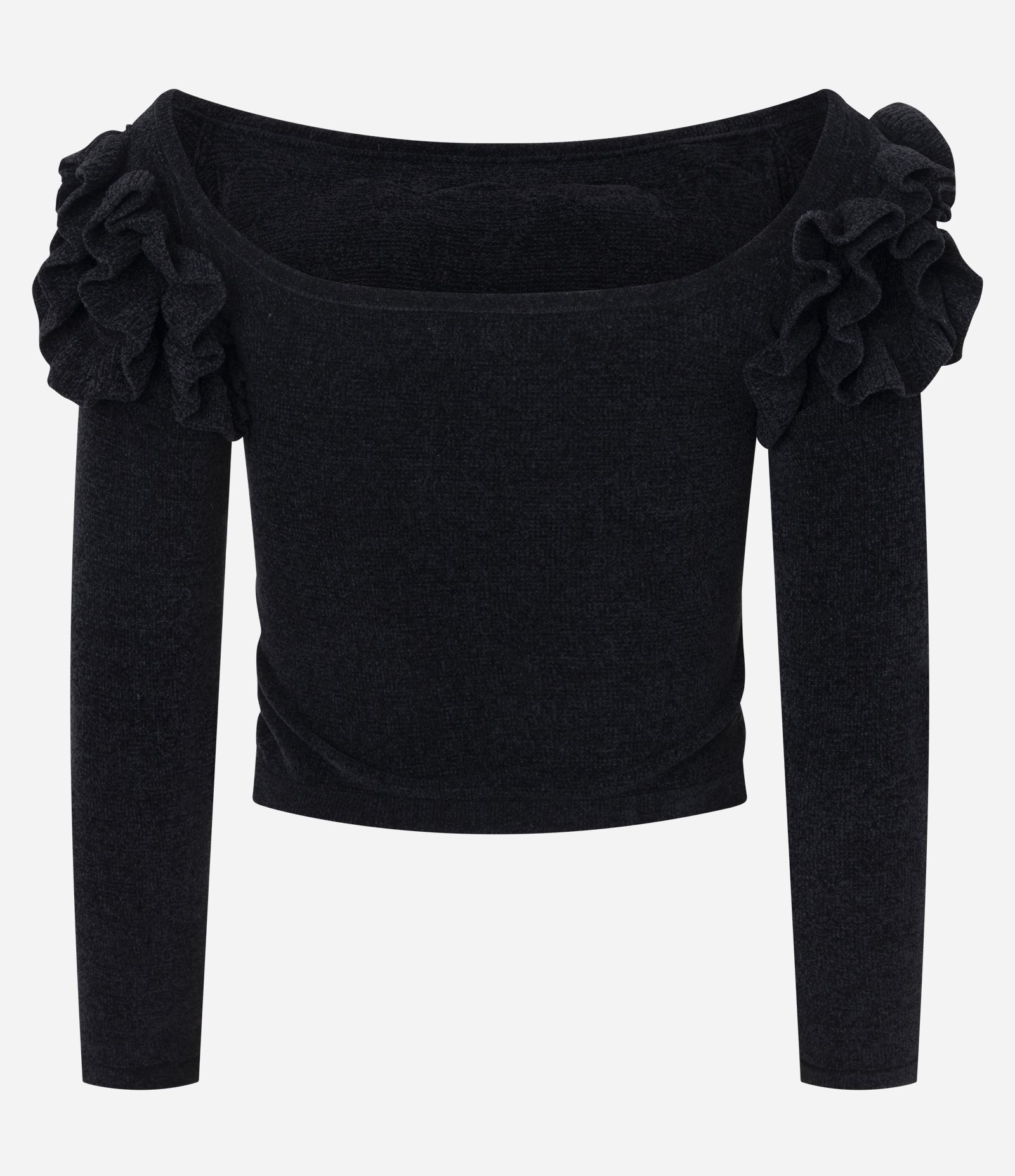 Blusa Ombro a Ombro com Aplicação Volumosa de Flores Preto 7