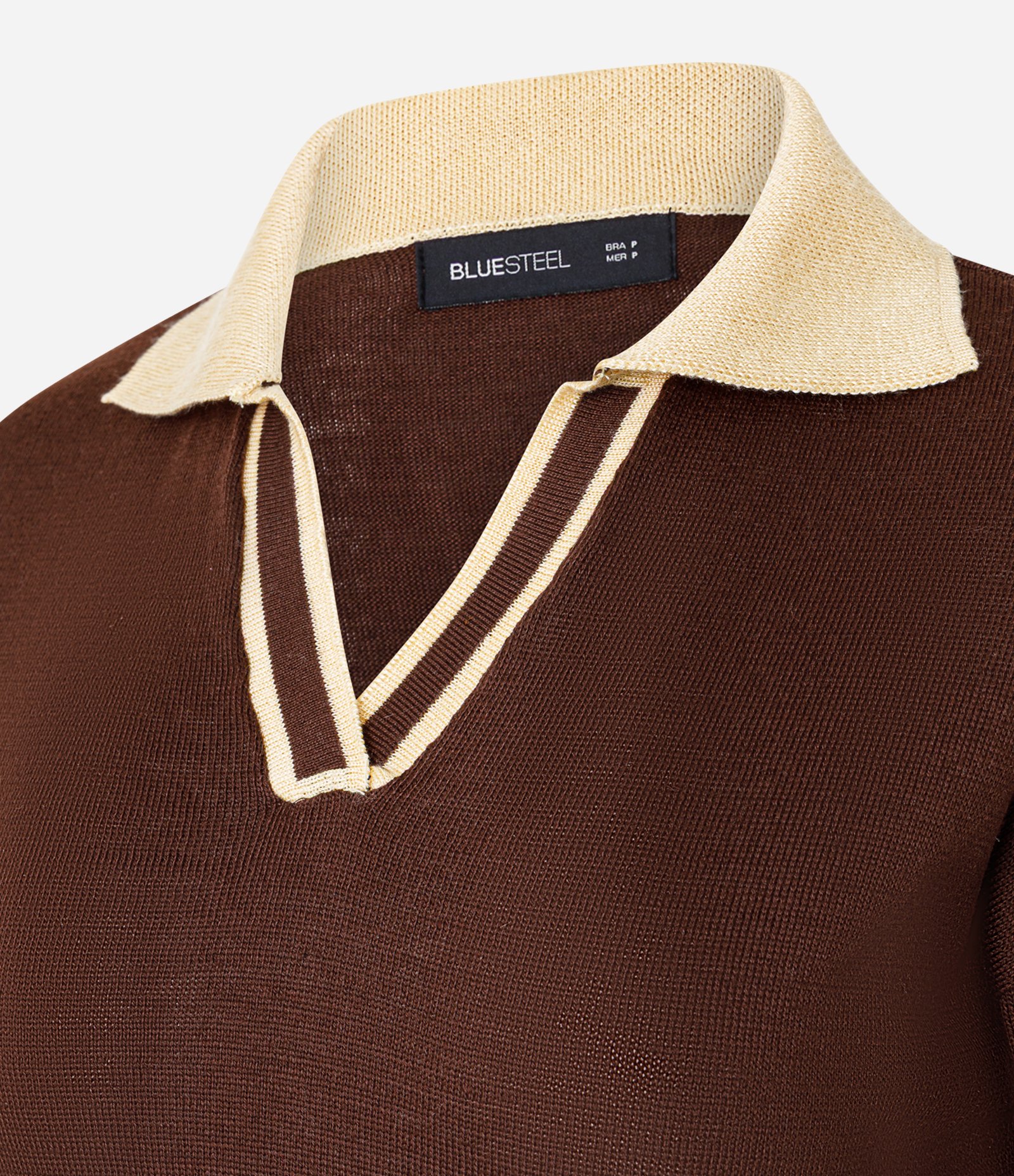 Blusa Polo Oversized em Tricô com Detalhes de Listras Marrom 2