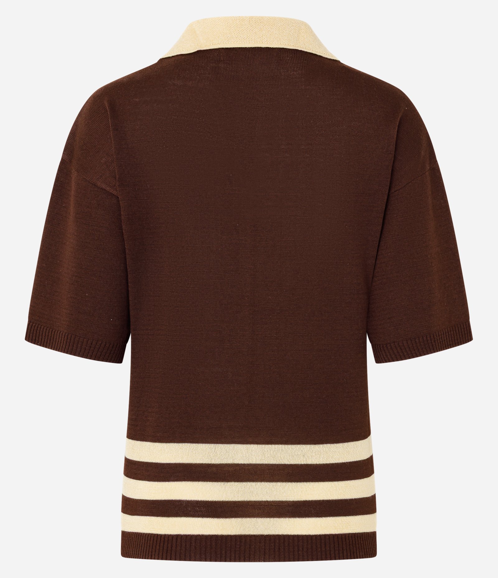 Blusa Polo Oversized em Tricô com Detalhes de Listras Marrom 3