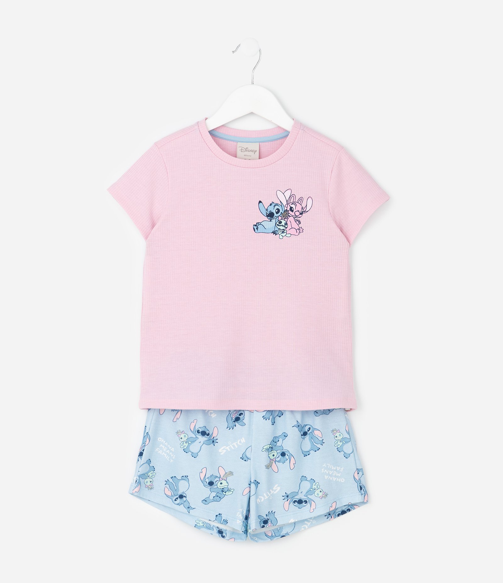 Pijama em Laise com Estampa Stitch e Angel - Tam 5 A 14 Anos Azul/Rosa 2