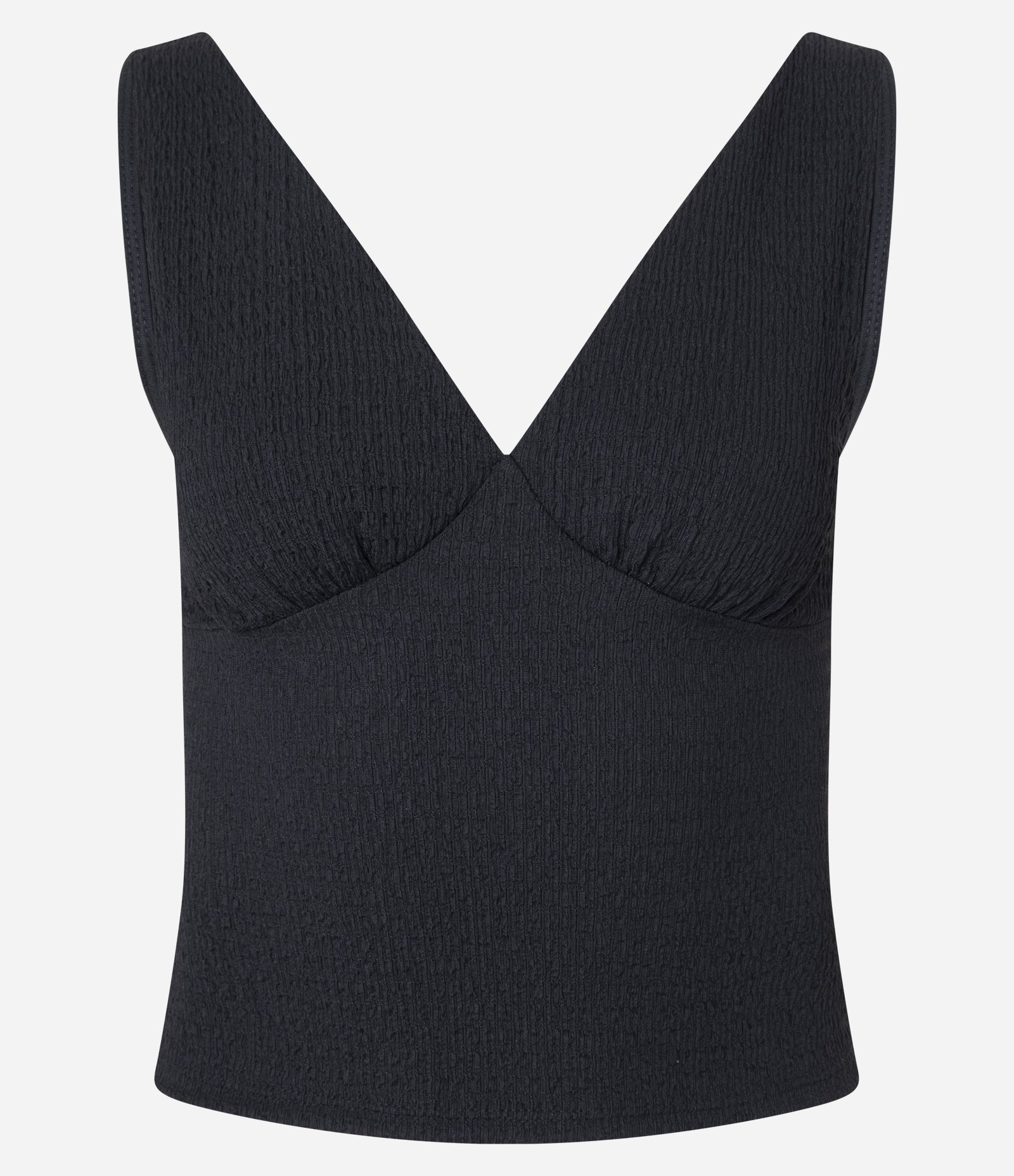 Blusa Texturizada com Decote V e Recorte no Busto Preto 1