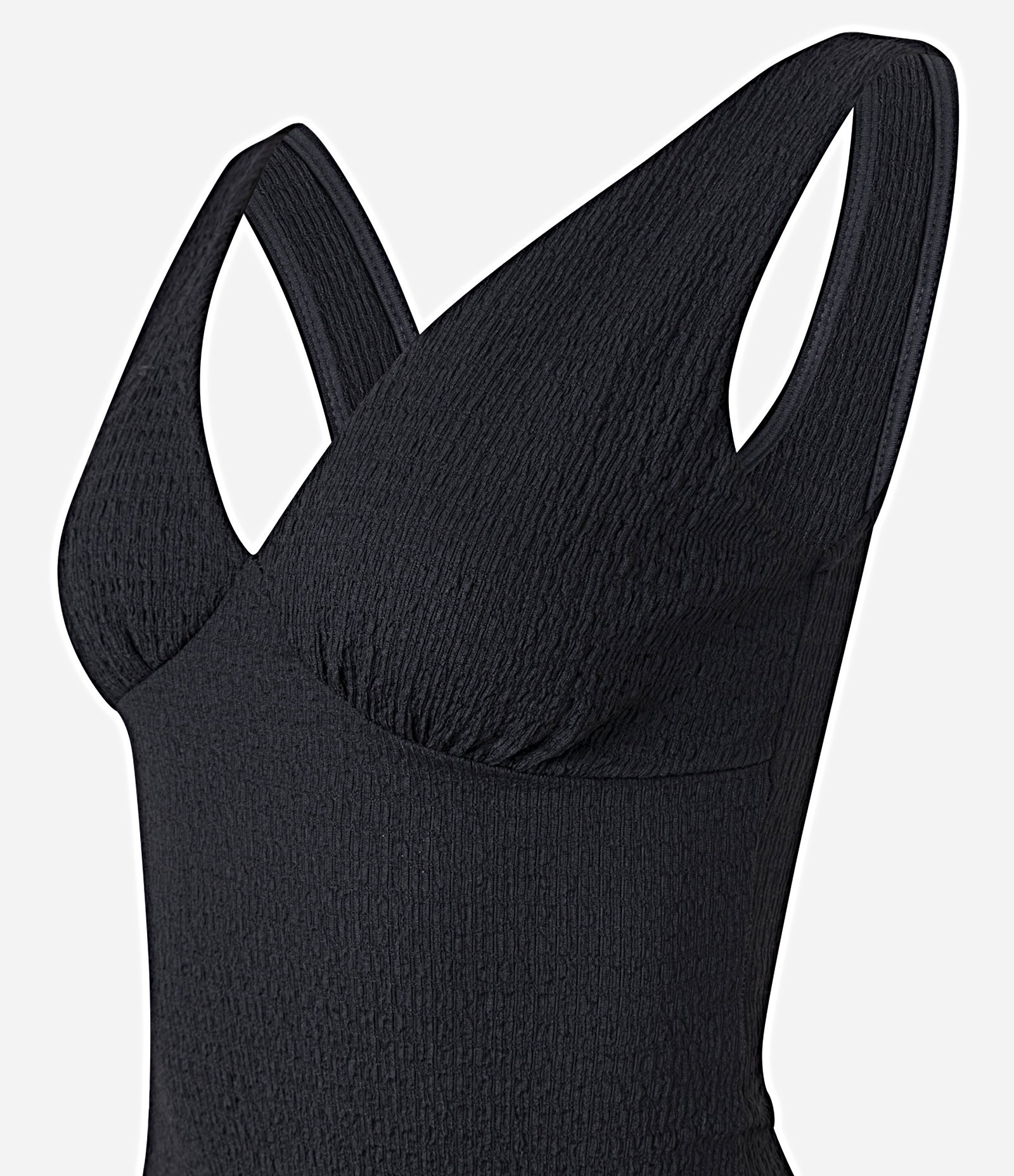 Blusa Texturizada com Decote V e Recorte no Busto Preto 2